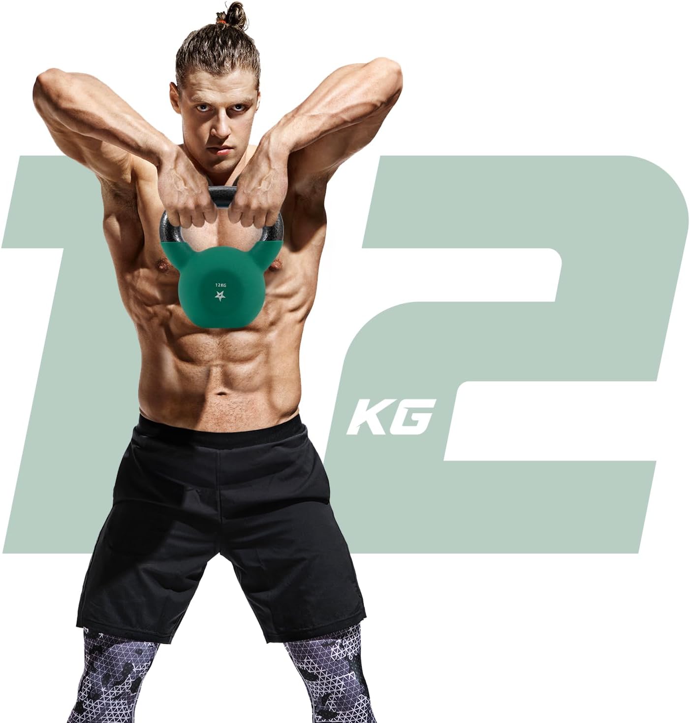 Detalle de Yes4All Gusseisen-Kettlebell 2–20 kg mit Neoprenüberzug (bunt) – Swing-Dumbbell, single