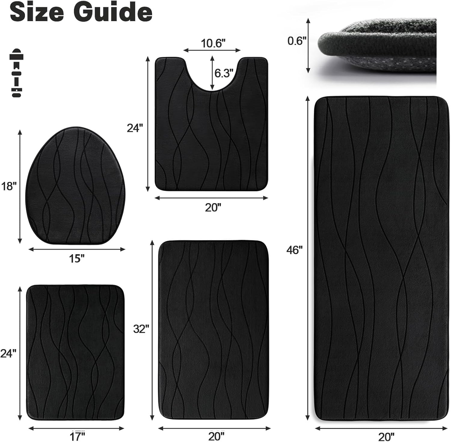 Thumbnail 1 de YIHOUSE Memory Foam Bath Rug Set 5-Piece