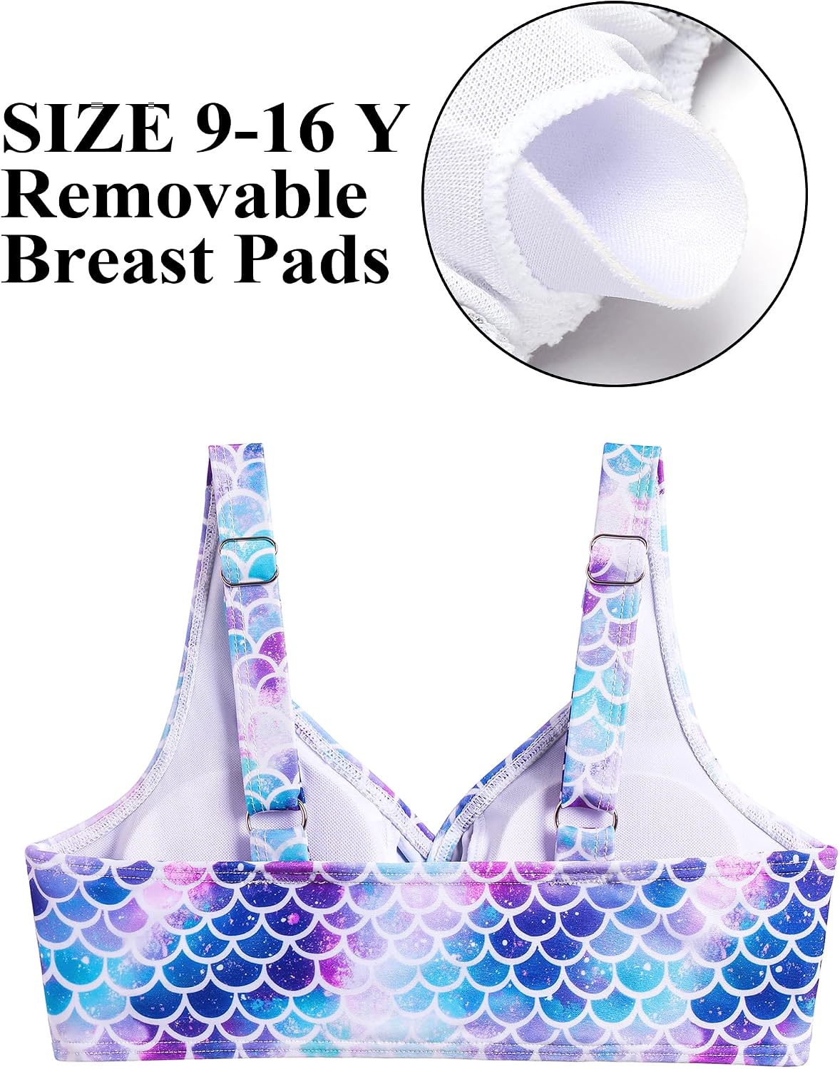 Detalle de Maillot de bain 2 pièces fille Arshiner (tankini séparé) motif sirène, taille haute à cordon