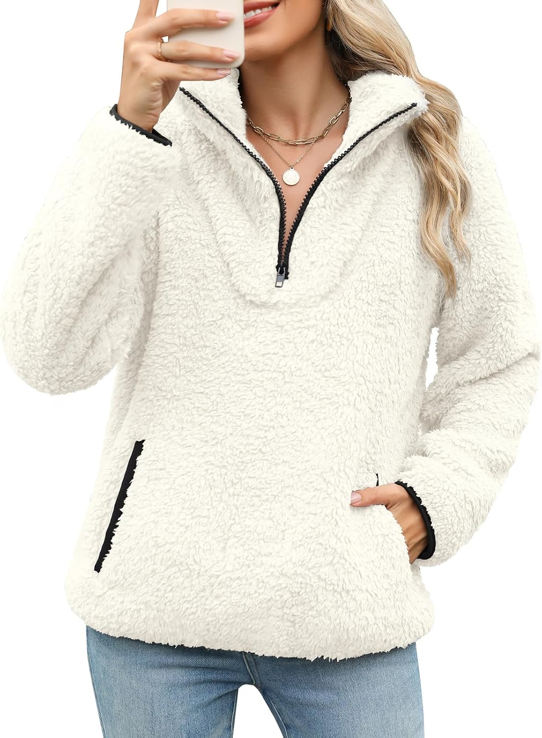 Detalle de Tuopuda Sweatshirt Femme Polaire Zippé 1/4