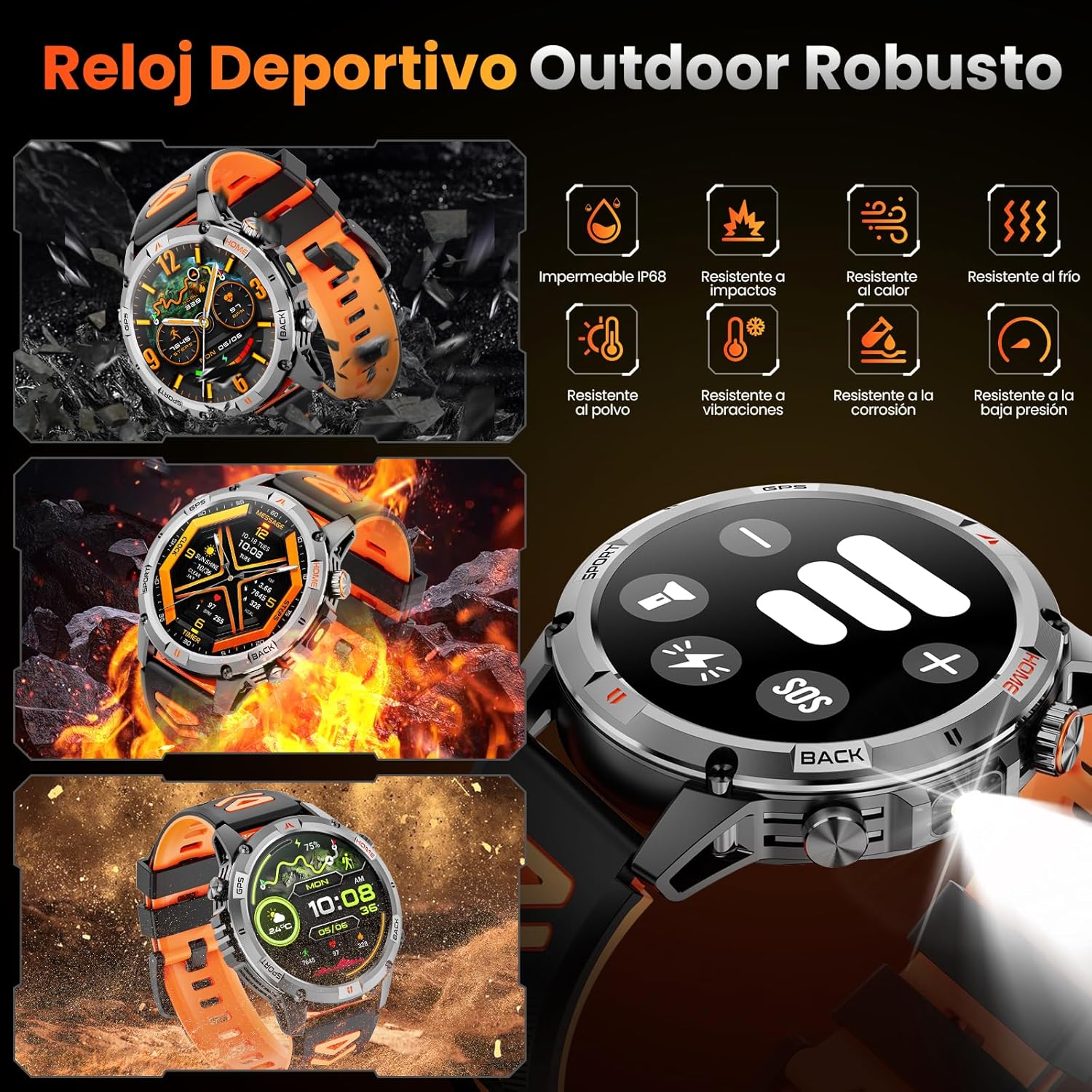 Detalle de Reloj Inteligente Hombre Militar 1,46