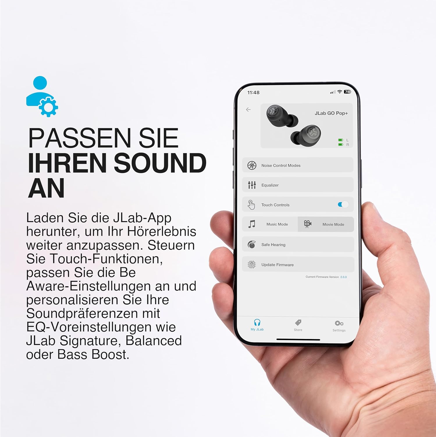 Thumbnail 2 de JLab Go Air Pop+ True Wireless In-Ear Kopfhörer mit Bluetooth, Dual Connect & Mikrofon (Dunkelrosa)