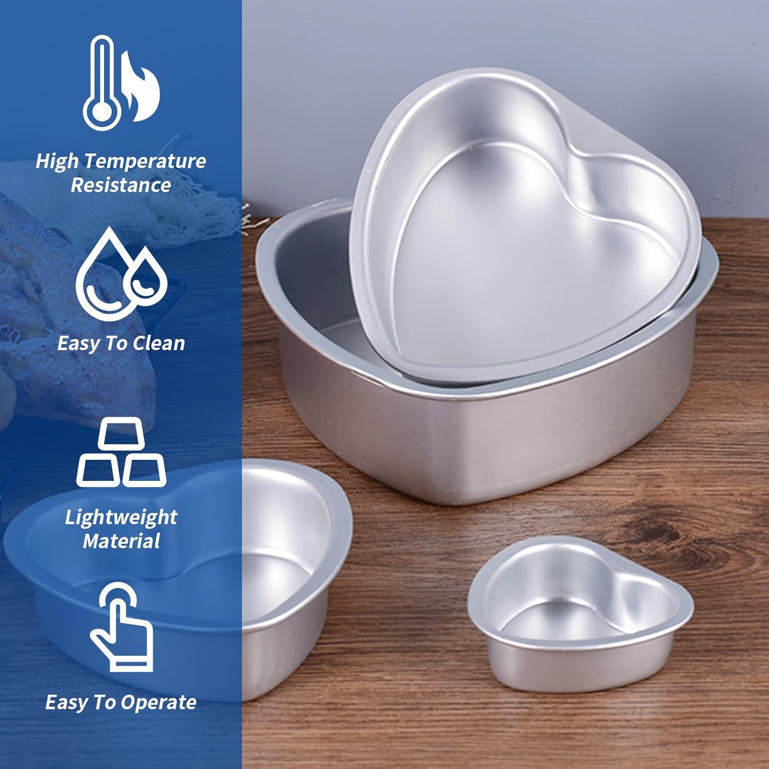 Detalle de Eidoct Heart Cake Pan Set (4 Pack) with Removable Bottom – 4/6/8/10in