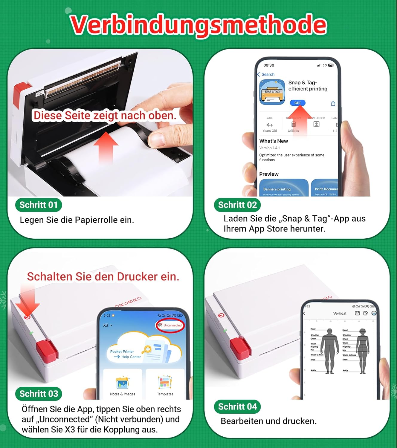 Detalle de ORGBRO X3 Mini Drucker: Bluetooth‑Stickerdrucker für Smartphone mit 300 DPI