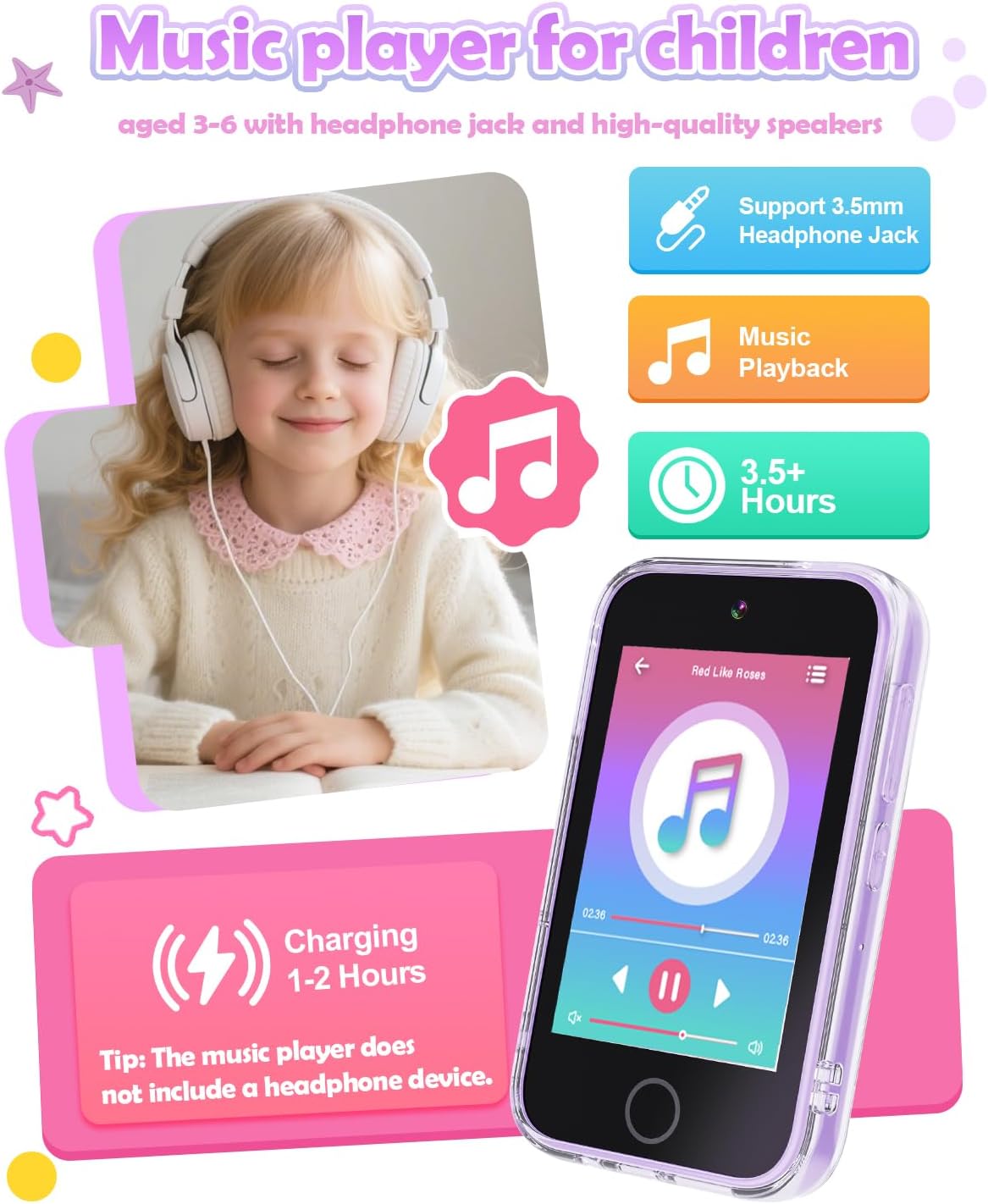 Detalle de Dylanto TP2 Kids Phone Toy, 3.5-Inch Touchscreen, Dual Cameras, Purple