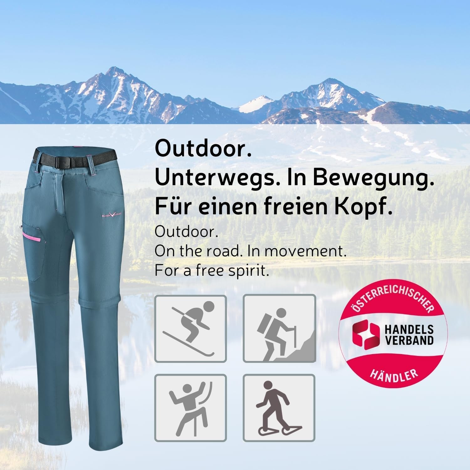 Detalle de Black Crevice Pantalon de Trekking Zippé pour Femme – confort et mobilité