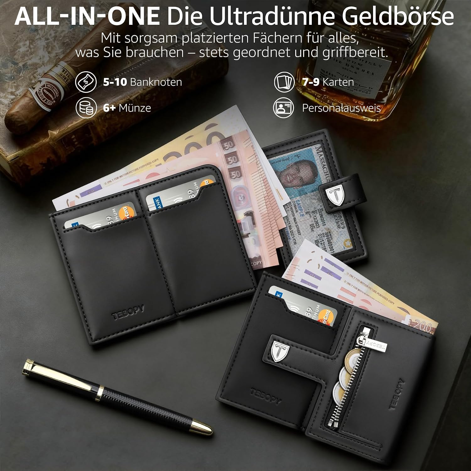 Thumbnail 2 de Tebopy Geldbörse Herren – Slim Wallet mit RFID-Schutz, Münzfach und elegantem Business-Set