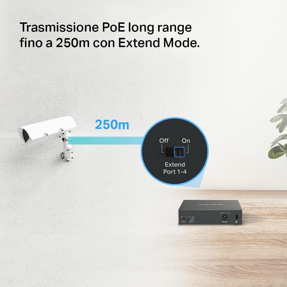 Thumbnail 5 de TP-Link Mercusys MS105GP: Switch PoE+ a 5 Porte Gigabit con Alimentazione Integrata (4 PoE+)