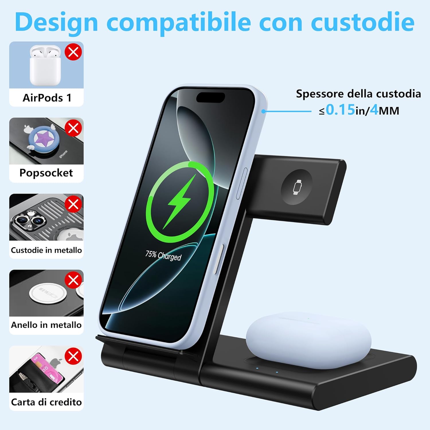 Thumbnail 4 de Caricatore Wireless Apple 3 in 1: Stazione di Ricarica Rapida per iPhone, Apple Watch e AirPods