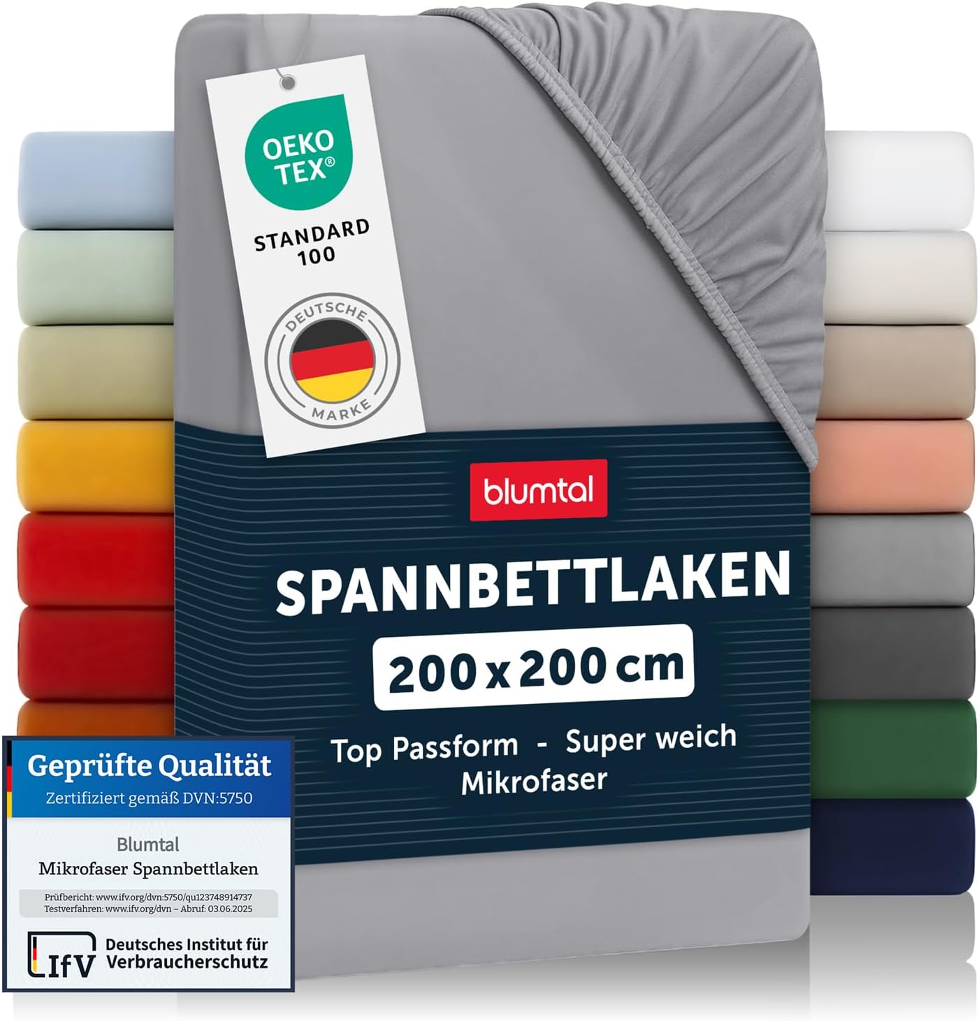 Imagen de Blumtal Spannbettlaken 200x200 cm aus Microfaser – Grau, OEKO-TEX zertifiziert en OfertitasTOP