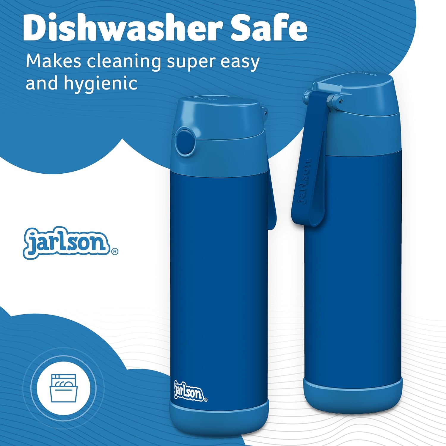 Detalle de Jarlson Charli 18oz Kids Water Bottle: Stainless Steel Vacuum Insulated Bottle with Straw (Blue)