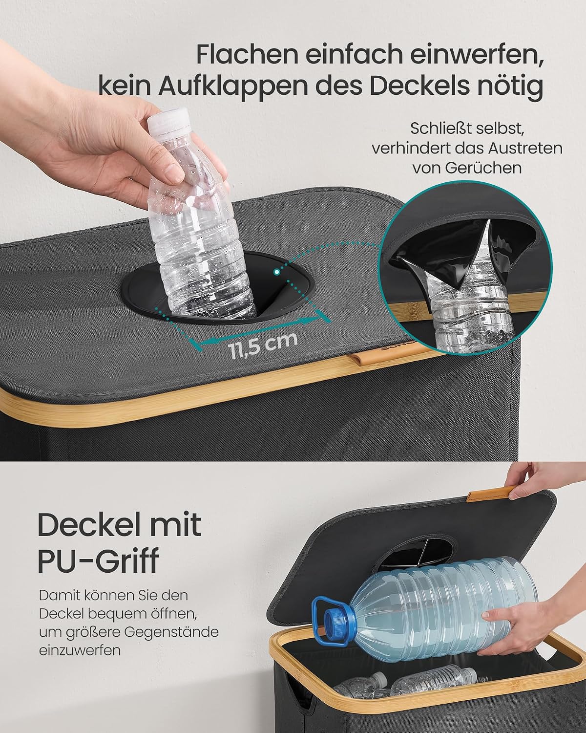 Detalle de SONGMICS Pfandflaschen-Sammelbehälter, 135 L – robust, platzsparend und praktisch