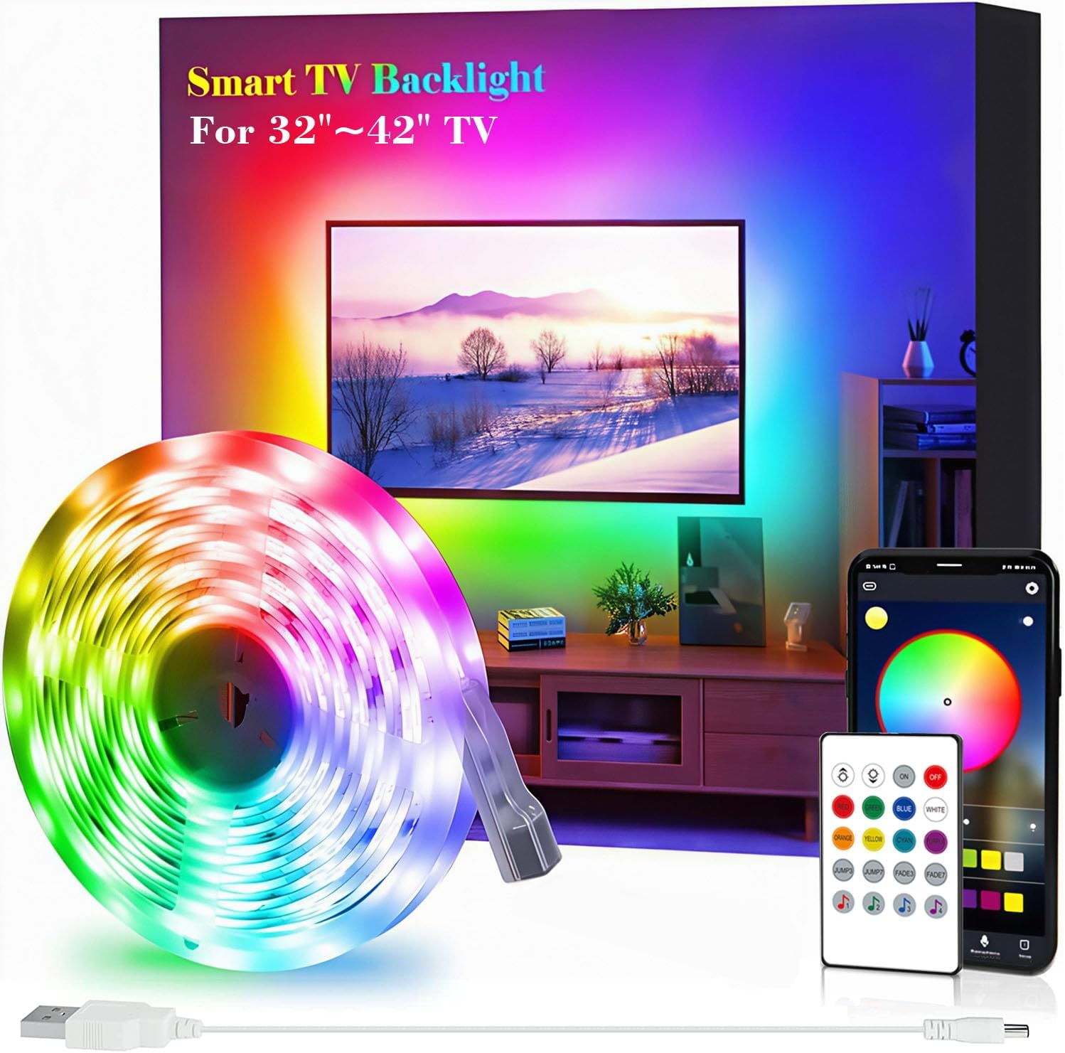 Detalle de SANSUN CL-5050RGBAAAHY05-WWW LED-list för TV, 2 m RGB med app och musikläge