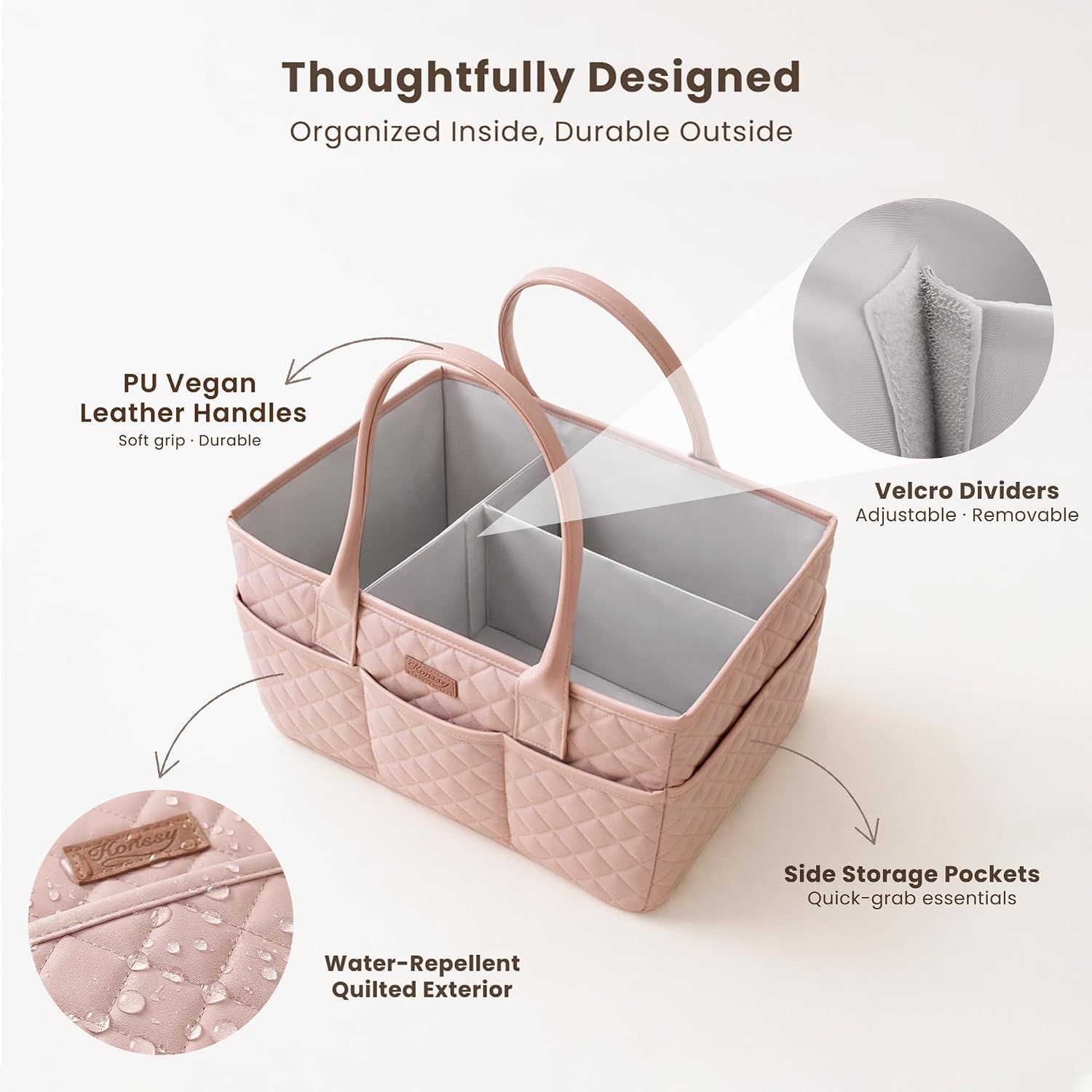 Detalle de Konssy Diaper Caddy with PU Leather Handles