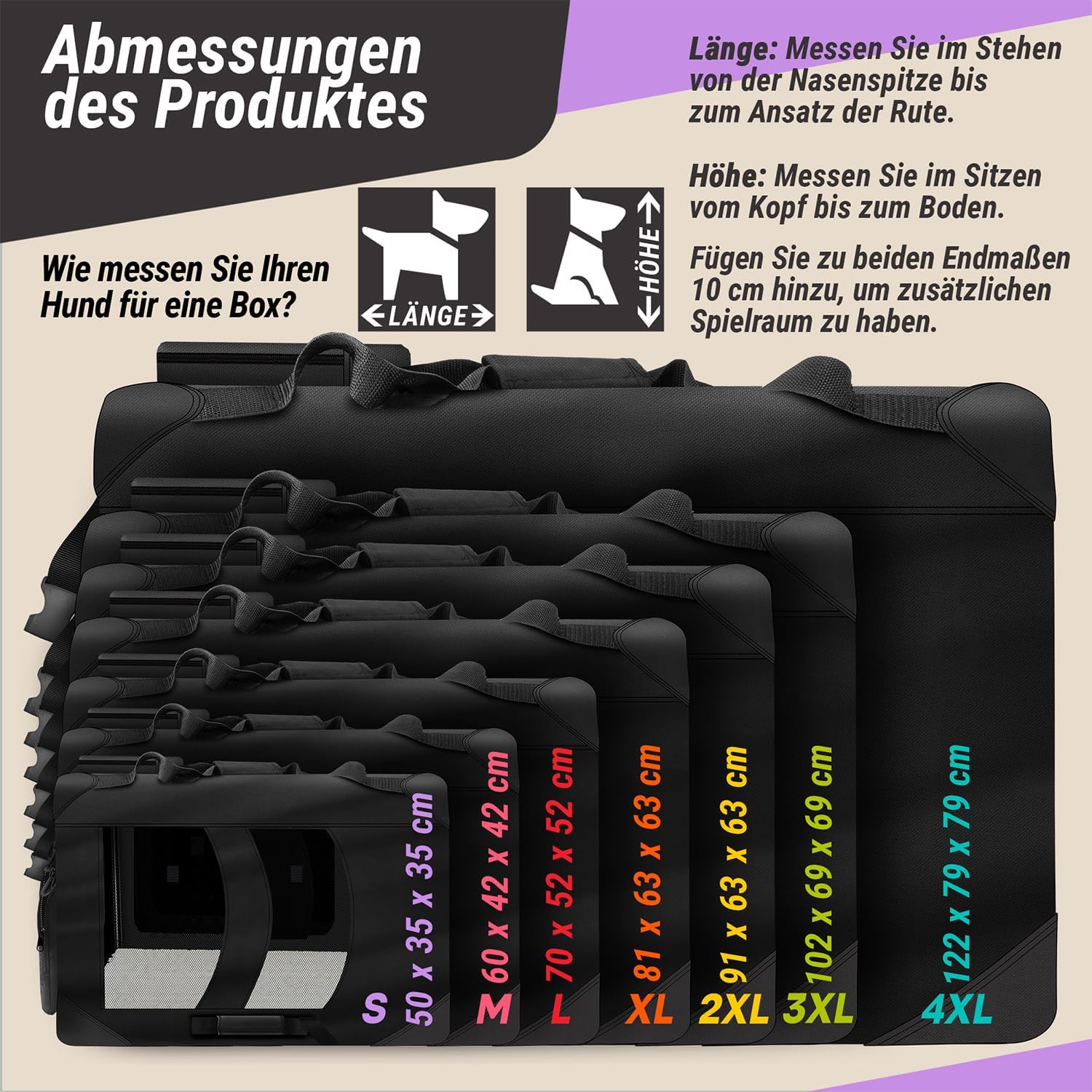 Detalle de All Pets United Hunde-Transportbox – faltbare Transporttasche für Hunde und Katzen (S, 49x34x34 cm)
