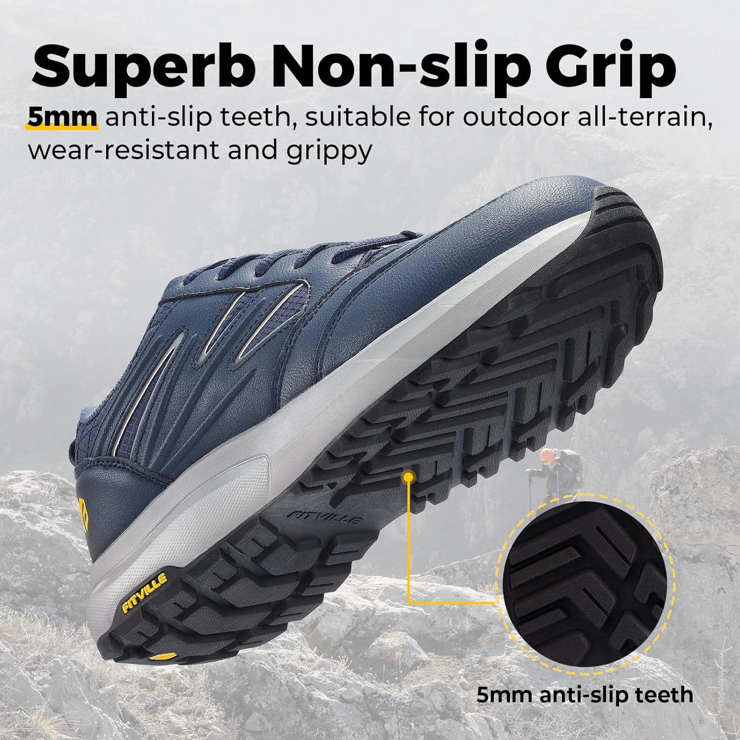 Thumbnail 2 de FitVille Chaussures de Randonnée Imperméables pour Hommes - Extra Large, Basses, Respirantes et Antidérapantes