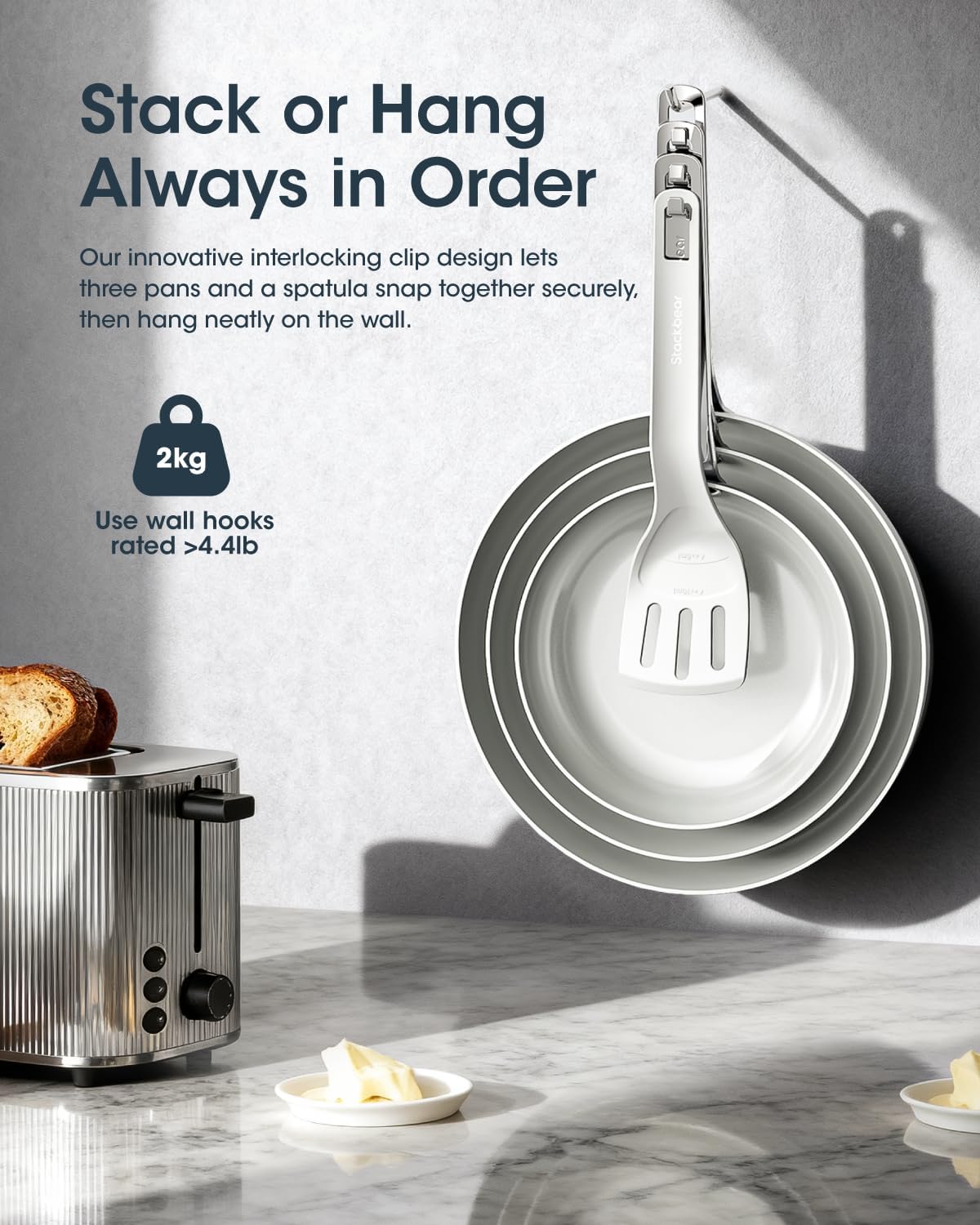 Detalle de Stackbear Antihaft-Pfannenset Induktion, 3-teilig (20/24/28 cm) – PFAS, PTFE & PFOA frei, spülmaschinen- und ofenfest