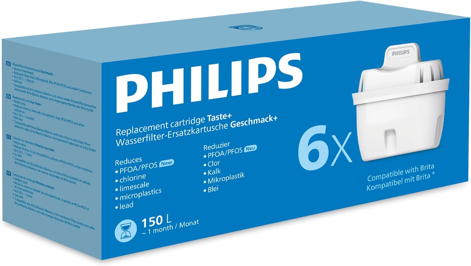Philips Water Replacement Filter Cartridges Taste+ (6-pack) for Brita-style jugs and cartridges
