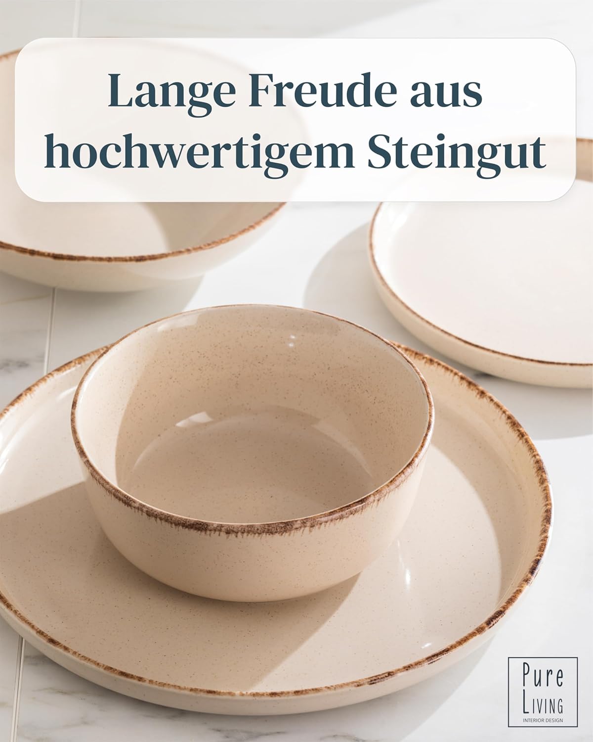 Detalle de Steingut Geschirrset Rustic 24-tlg. für 6 Personen – Pure Living in Beige
