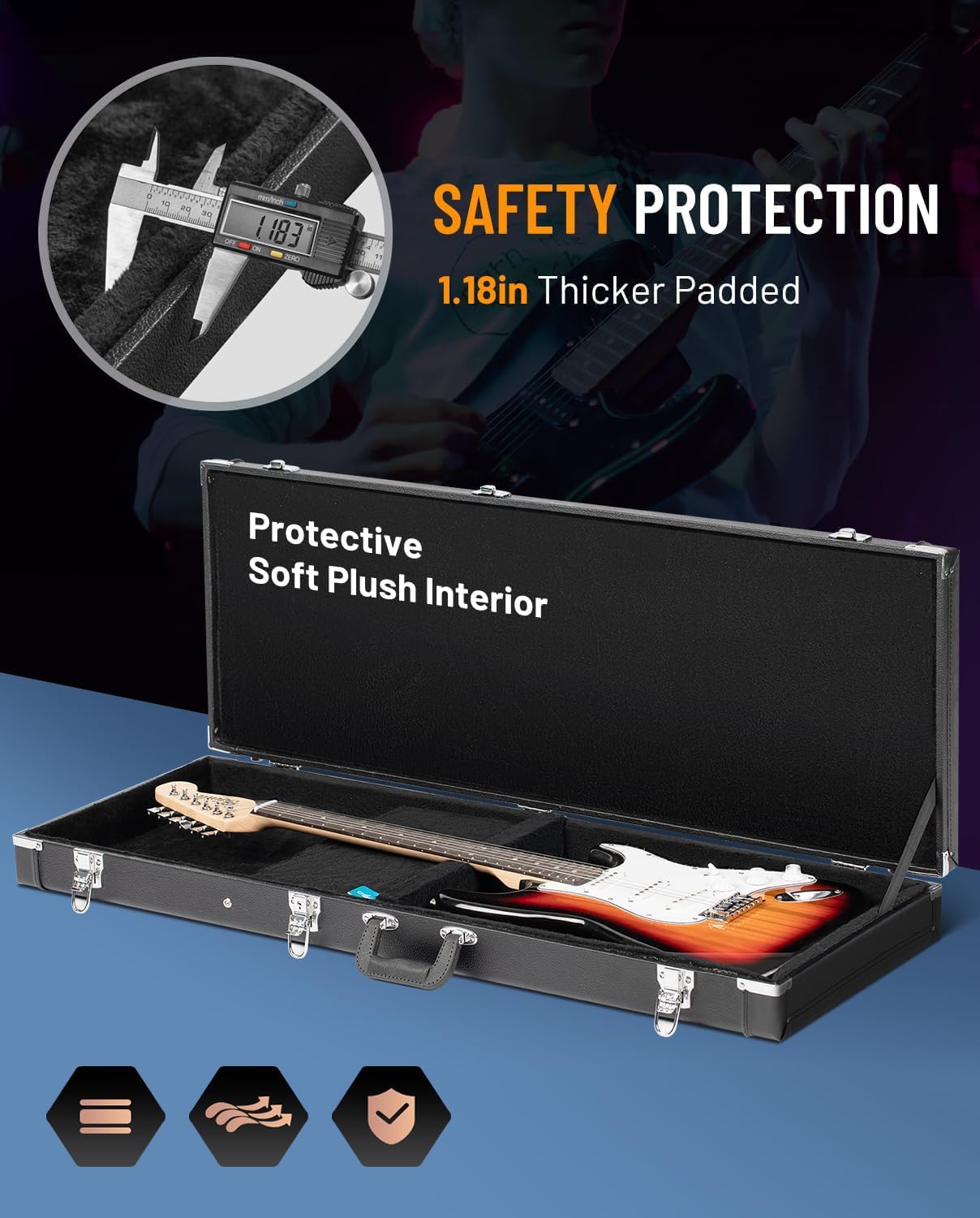 Detalle 2 de CAHAYA CY0209 Electric Guitar Hard Case, 4-Layer Padding, Lockable