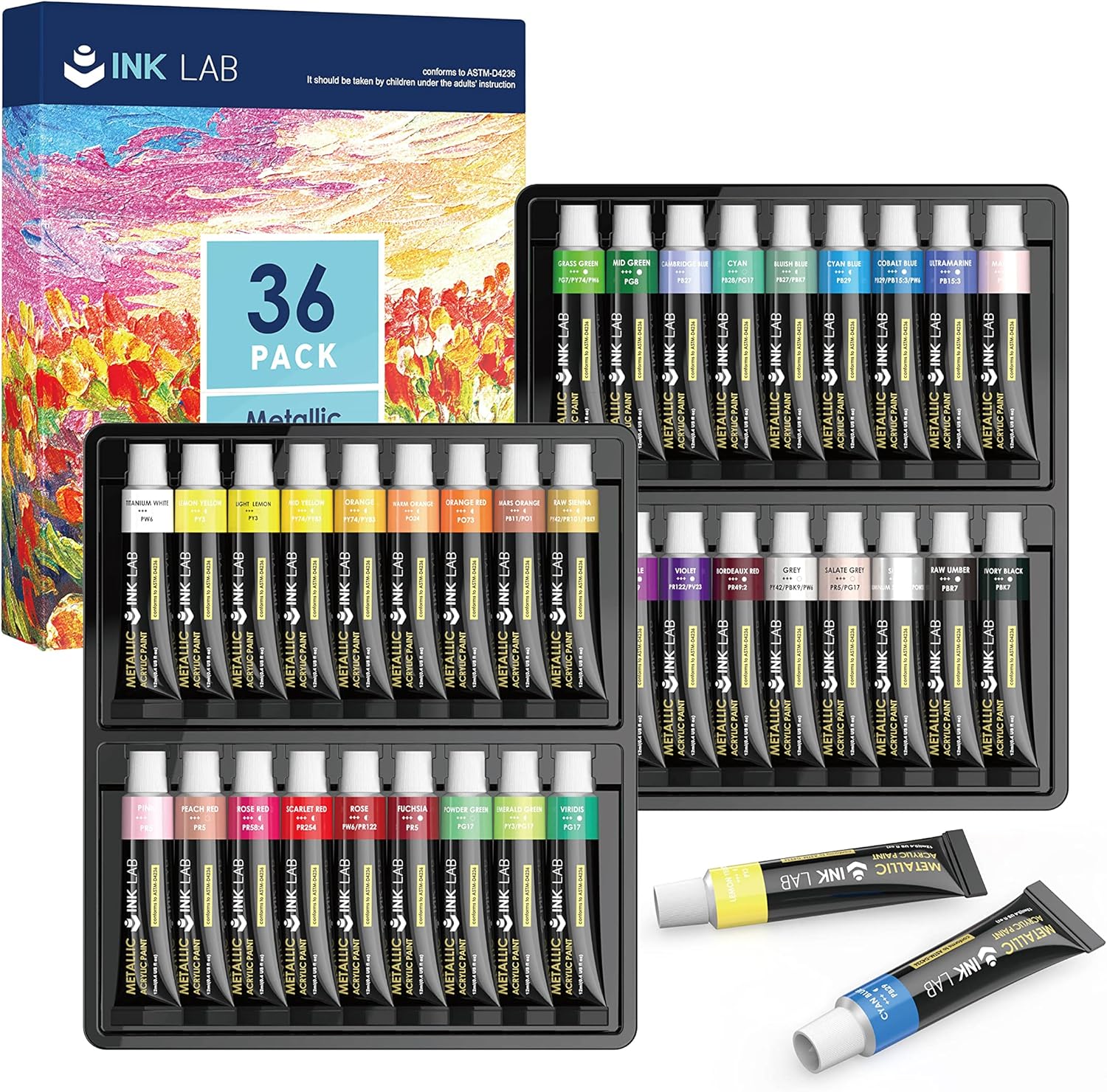 Thumbnail 6 de Peinture Acrylique Métallique INK LAB - Kit 24 tubes 12ml, pigments riches et finitions brillantes