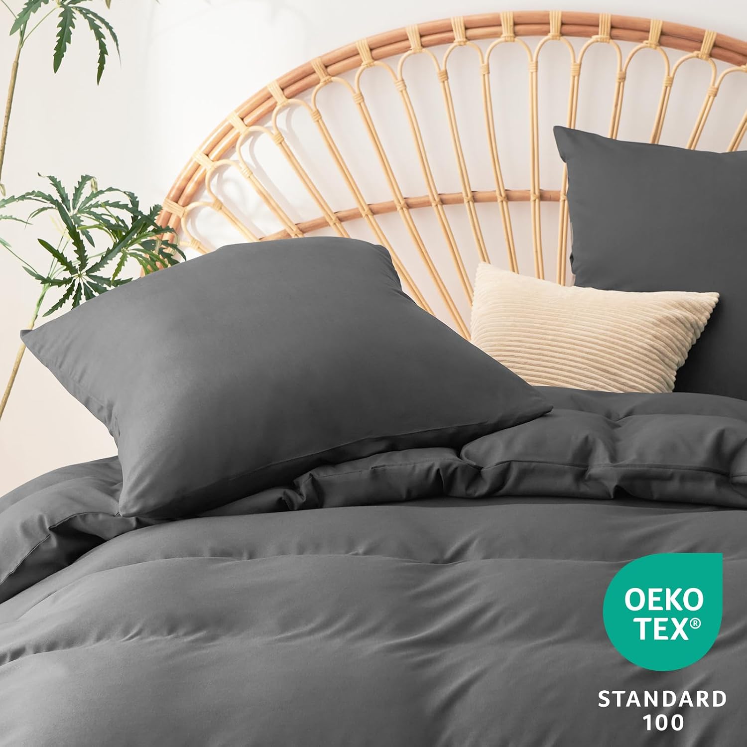 Detalle de WAVVE Bettwäsche 200x200 Anthrazit – Mikrofaser-Set (3-teilig) mit Reißverschluss