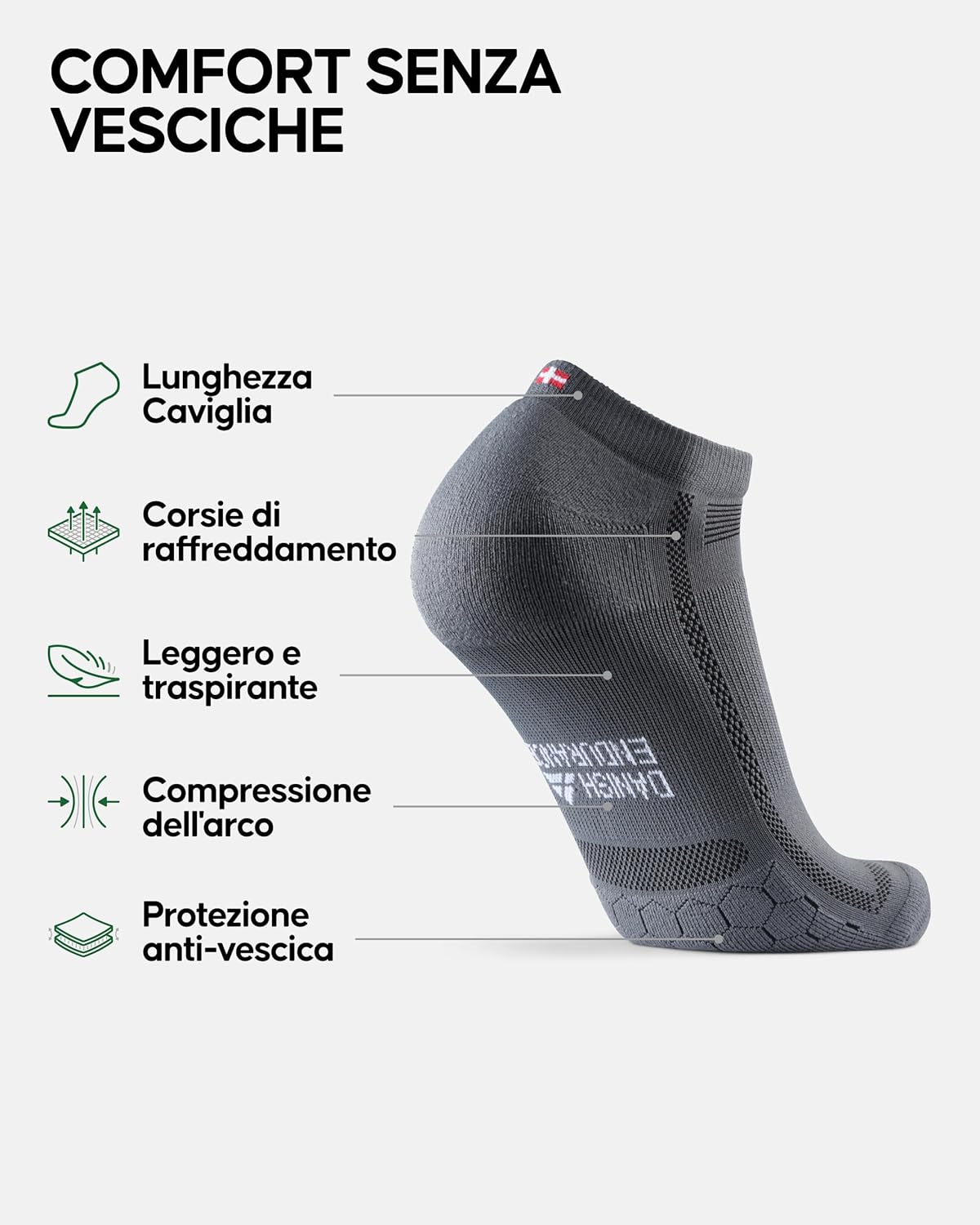 Thumbnail 2 de Danish Endurance Calzini Corti da Corsa anti-vesciche, compressione arco plantare e anti-scivolo (5 paia)