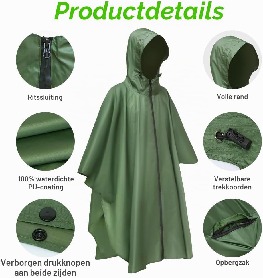 Detalle 2 de Vicloon regenponcho voor volwassenen met capuchon en reflecterende strepen