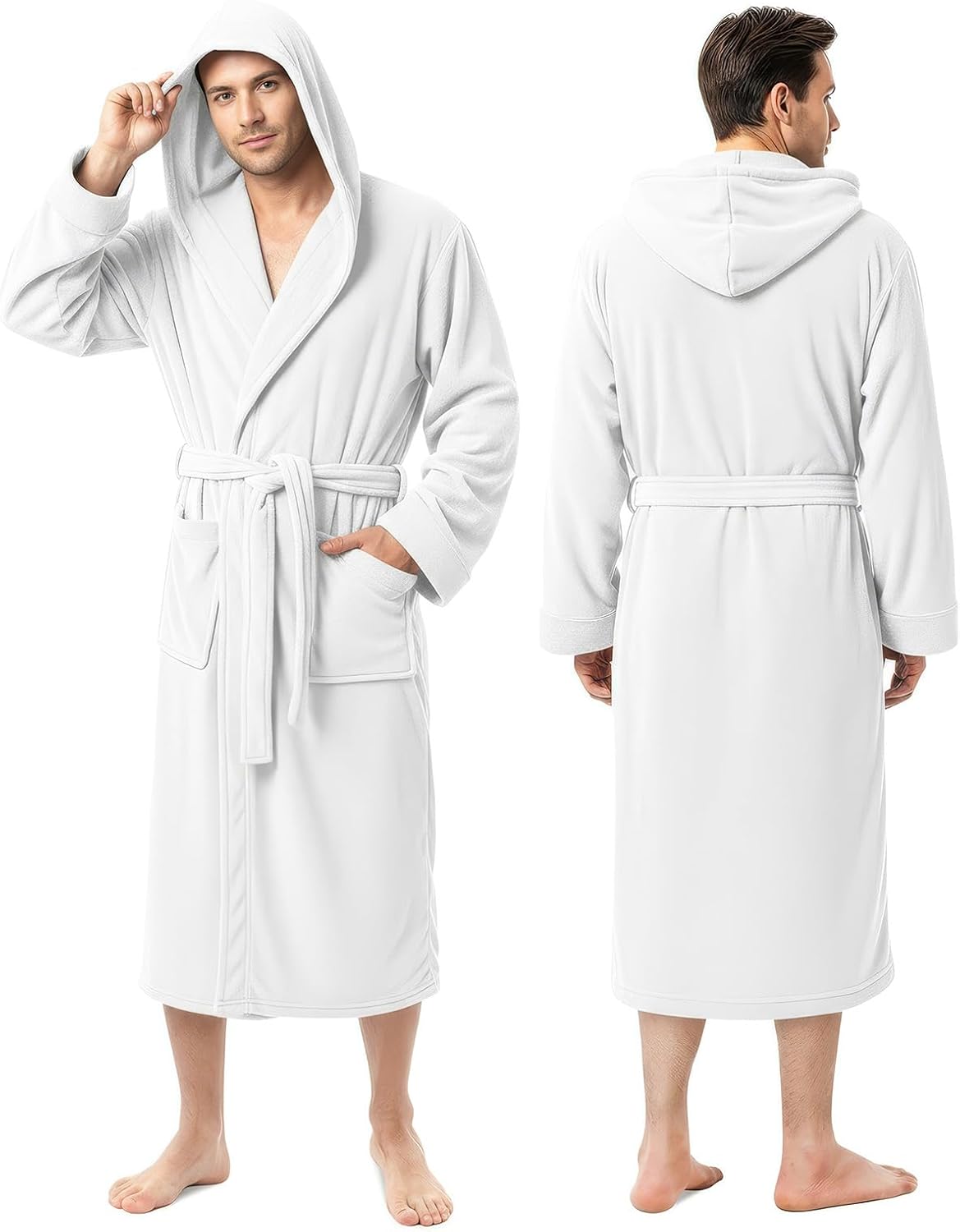 Detalle de NY Threads EU0616 Hooded Fleece Bathrobe with Belt and Front Pockets