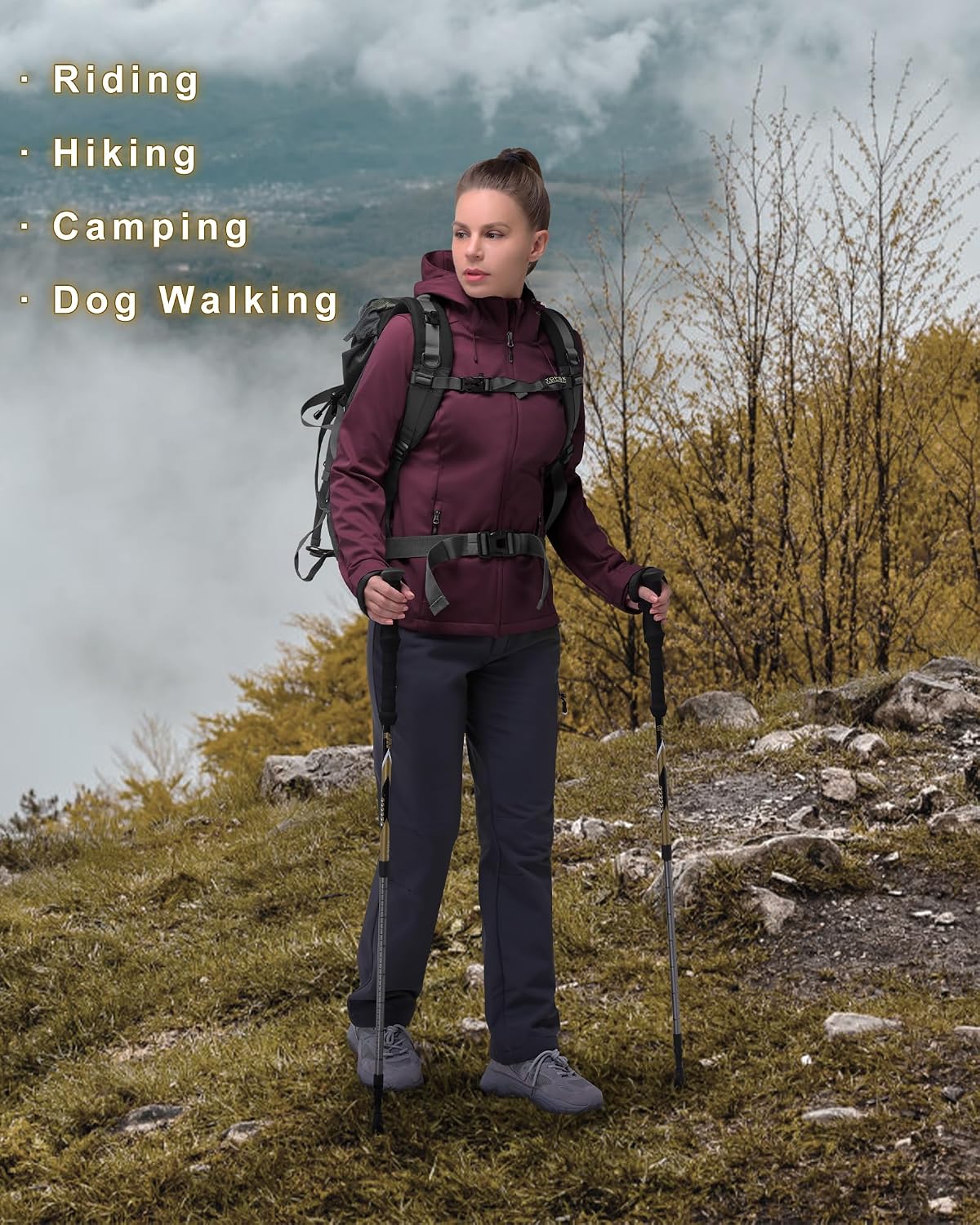 Detalle de 33,000ft Damen Softshelljacke – Wasserdichte, winddichte Funktionsjacke mit Kapuze