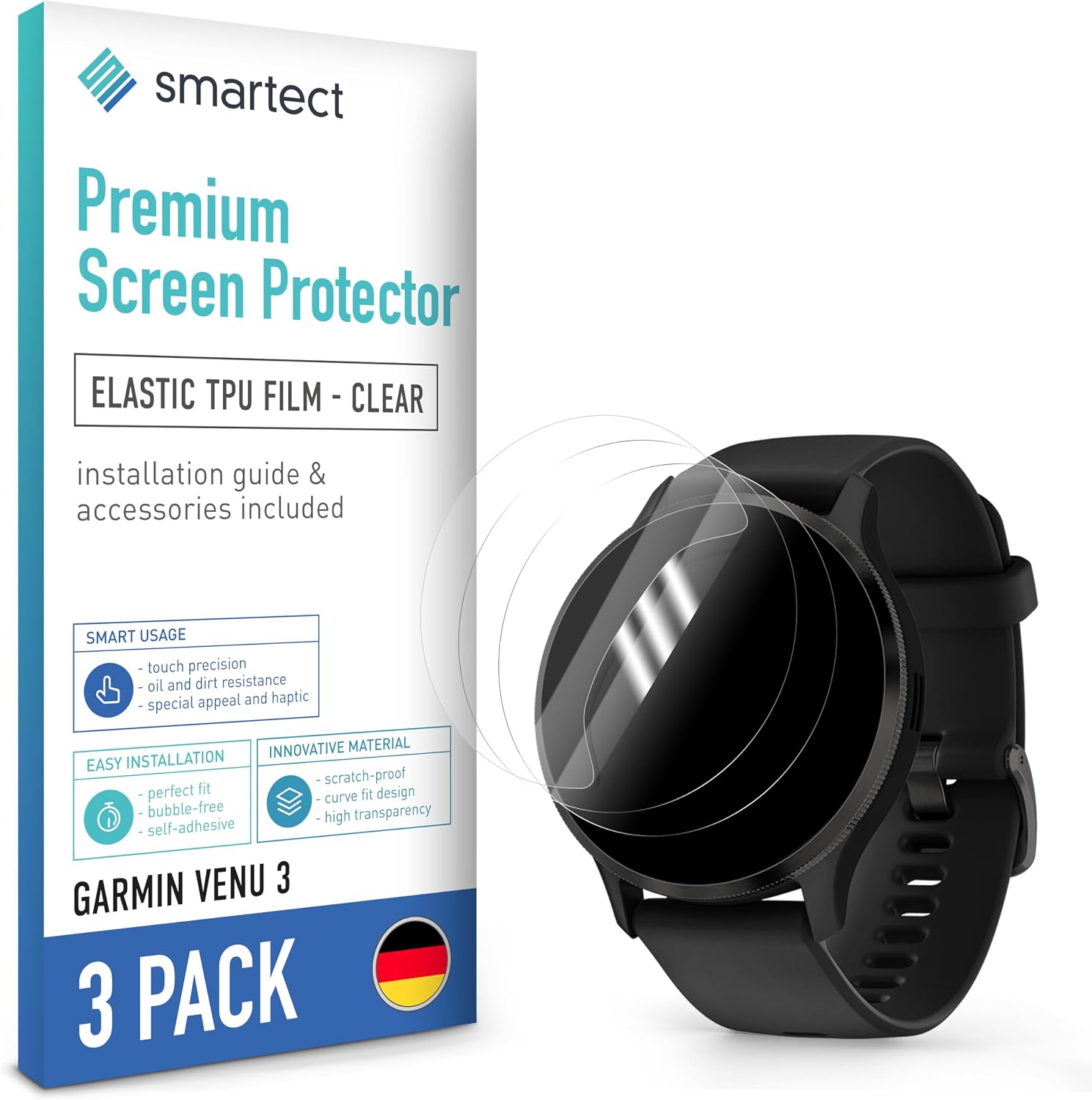 Detalle de SmarTect 3Pack_TPU_Garmin_Venu_3_1 TPU Screen Protector for Garmin Venu 3, 3-Pack