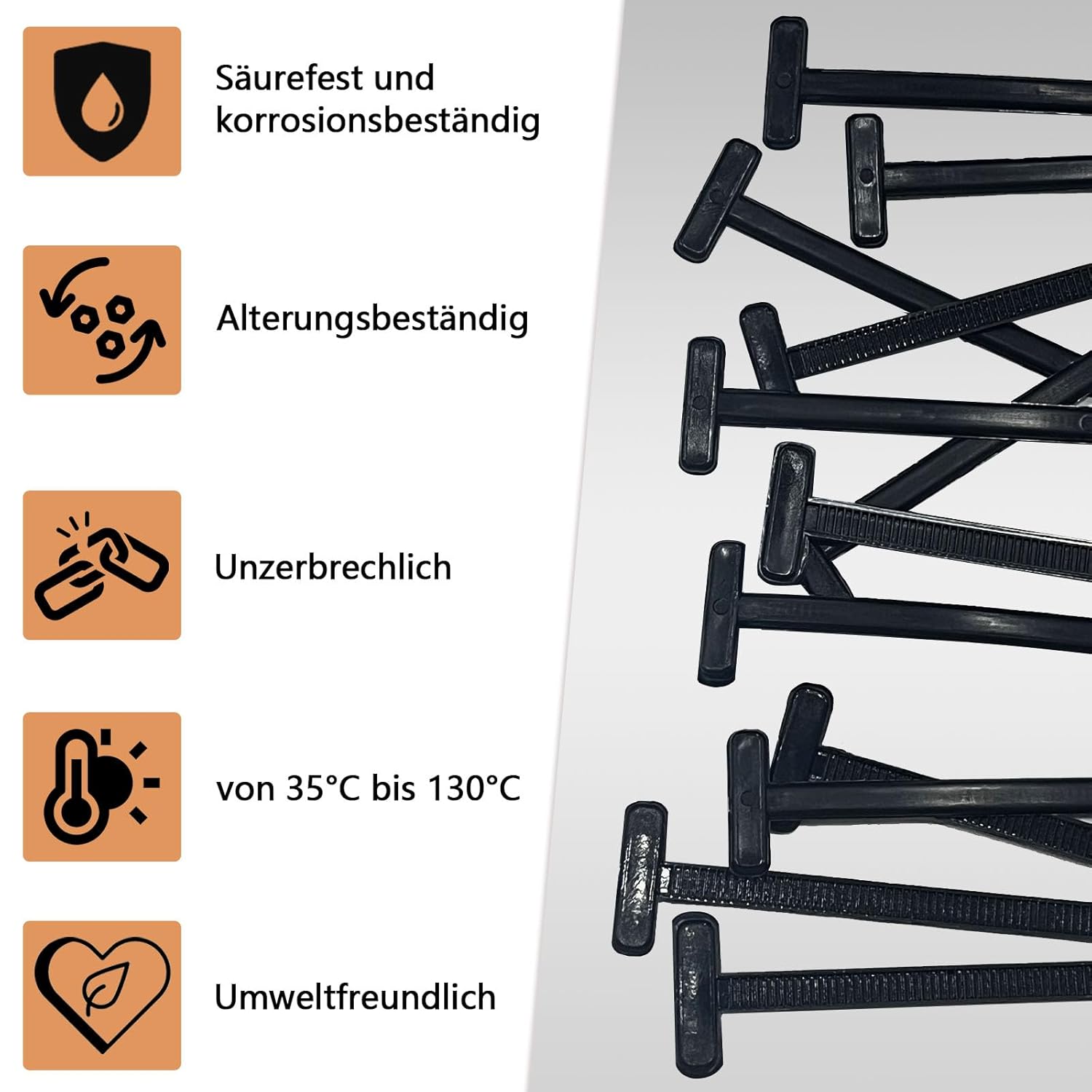 Detalle de Kabelbinder Schwarz – Selbstsichernd, 20/50/100 Stk. | Universell einsetzbar im Auto und Alltag