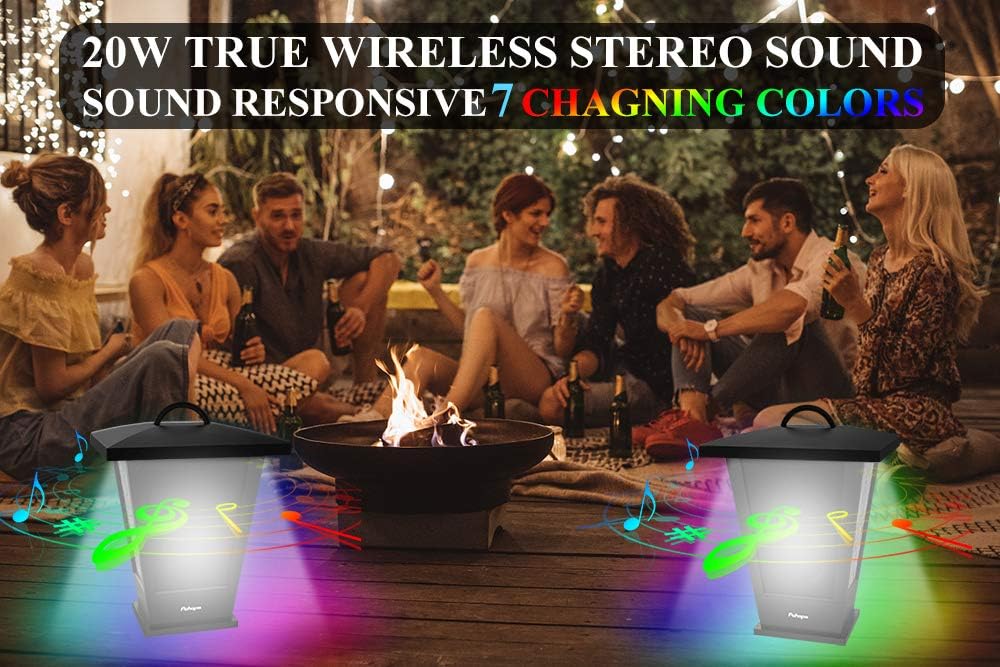 Thumbnail 1 de pohopa Bluetooth Speakers Waterproof (2-Pack) TWS True Wireless + 20W Outdoor Lantern Lights, Black