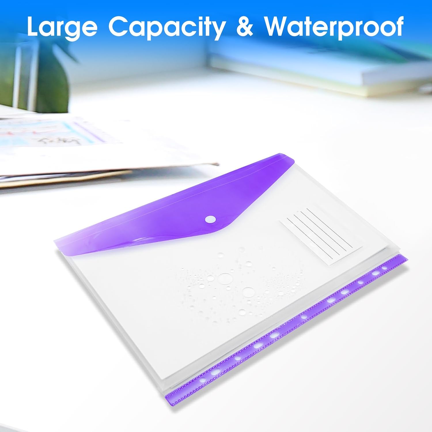 Thumbnail 2 de SdreMelo 16-pack A4 punched expandable plastic pockets with snap, 8 colours (5 binder rings included)