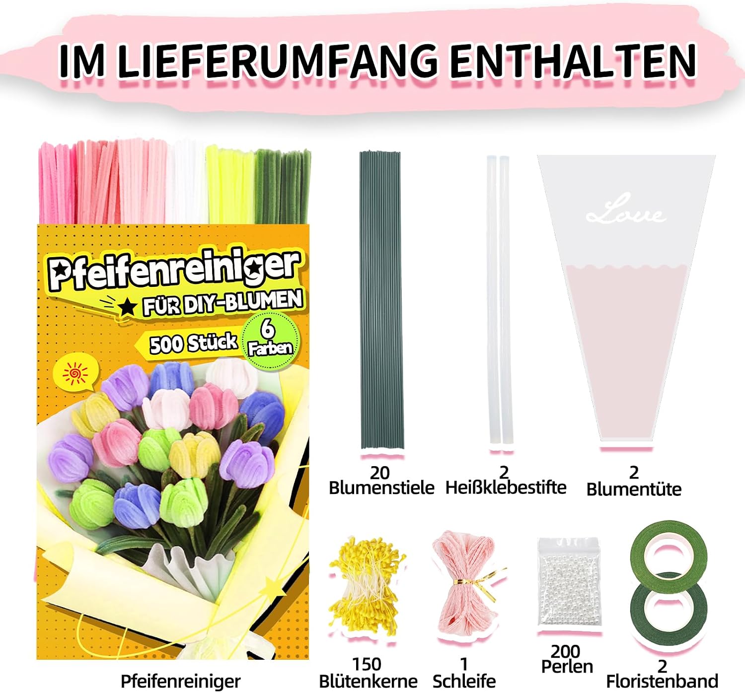 Thumbnail 1 de iDattel Pfeifenreiniger Bastelset 500 Stück 6 Farben