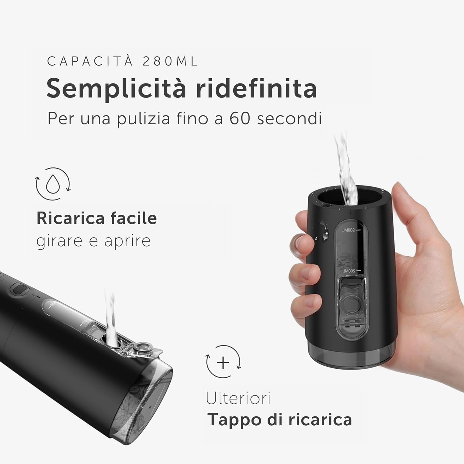 Detalle de Wondersmile Irrigatore Orale Pro Ultimate Black: 5 programmi, batteria fino a 30 giorni e test certificato TÜV SÜD