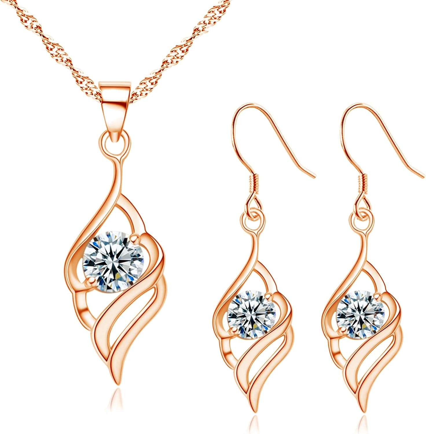 Deyanse 925er Silber Schmuckset für Damen mit Engelsflügel-Anhänger (45 + 5 cm) und Ohrhängern