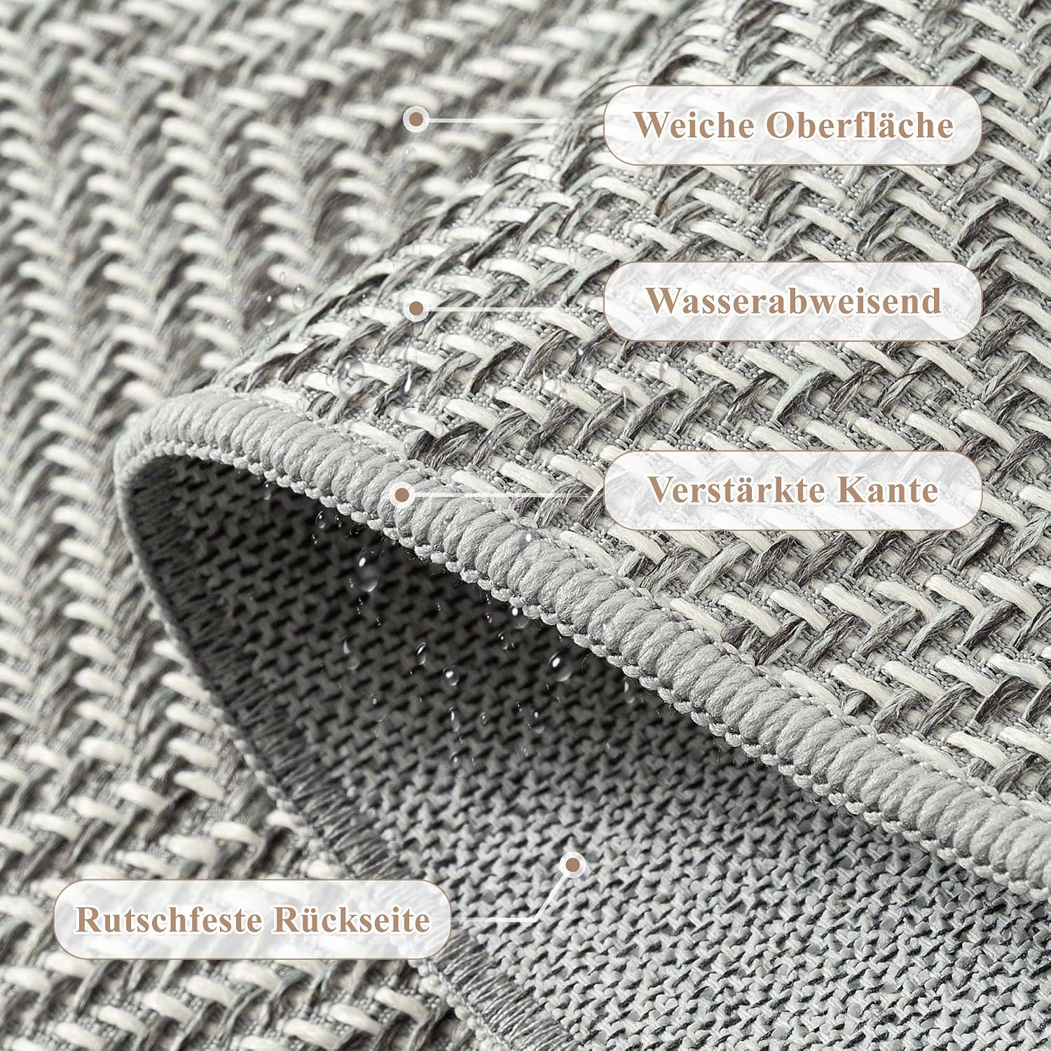 Detalle 2 de PureCozy Outdoor Teppich 200x300 cm – Jute-Look, wetterfest, rutschfest und waschbar