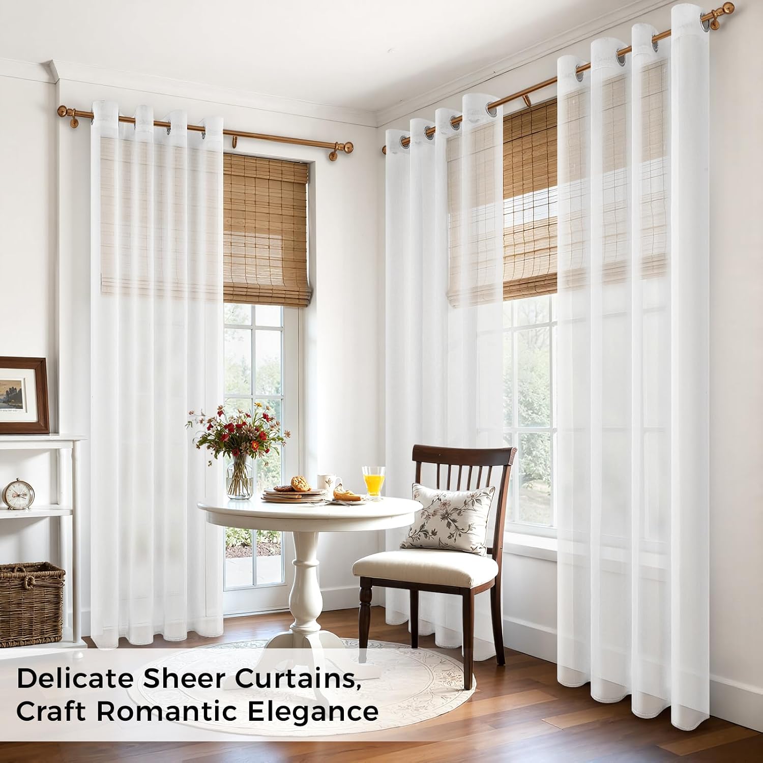 Thumbnail 1 de MRTREES Kitchen Net Curtains 54 Drop, White Sheer Curtains – 2 Panels (132x137 cm)