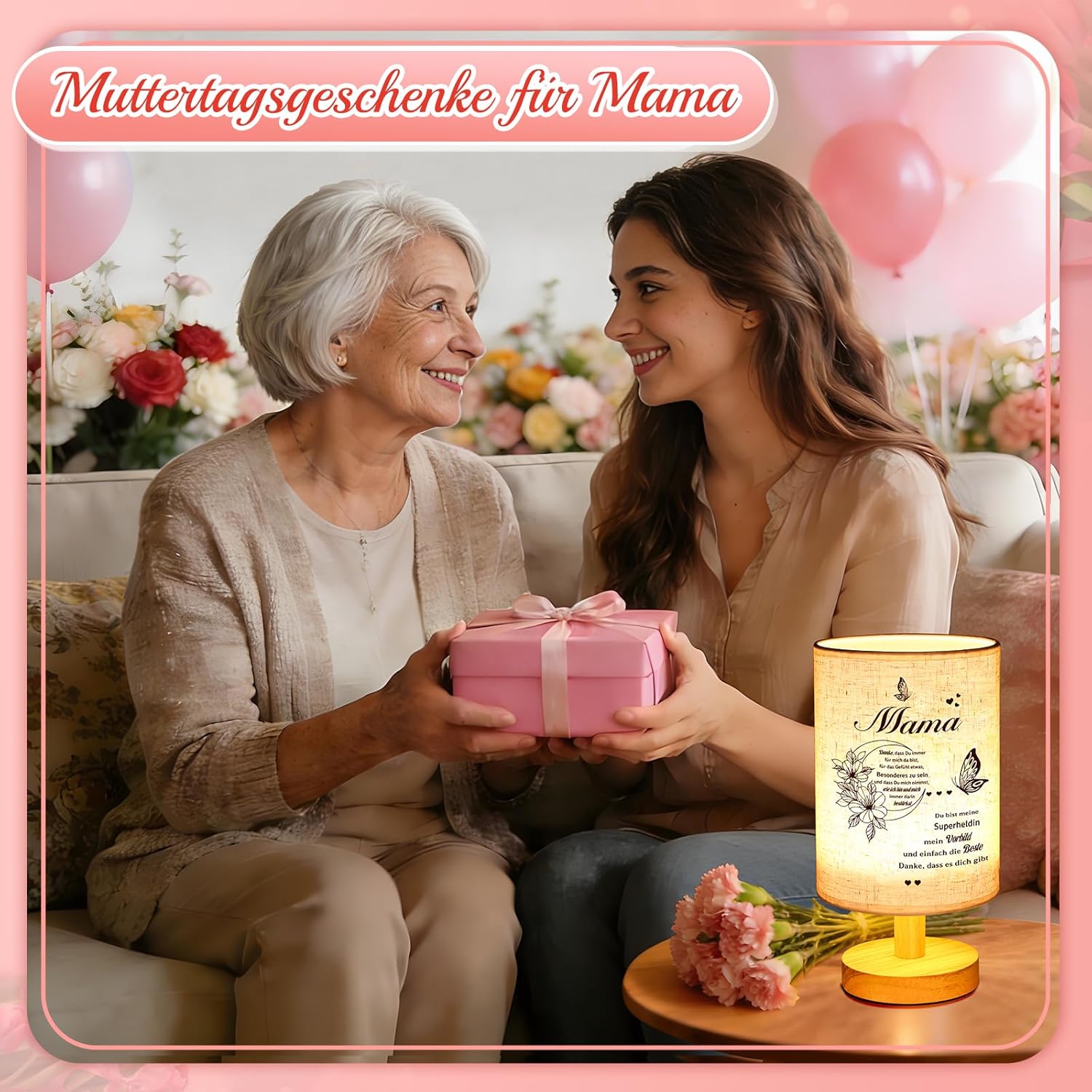 Thumbnail 1 de Linkax Tischlampe für Mama mit Spruch „Mama Danke, dass Du immer für mich da bist“ als Muttertagsgeschenk