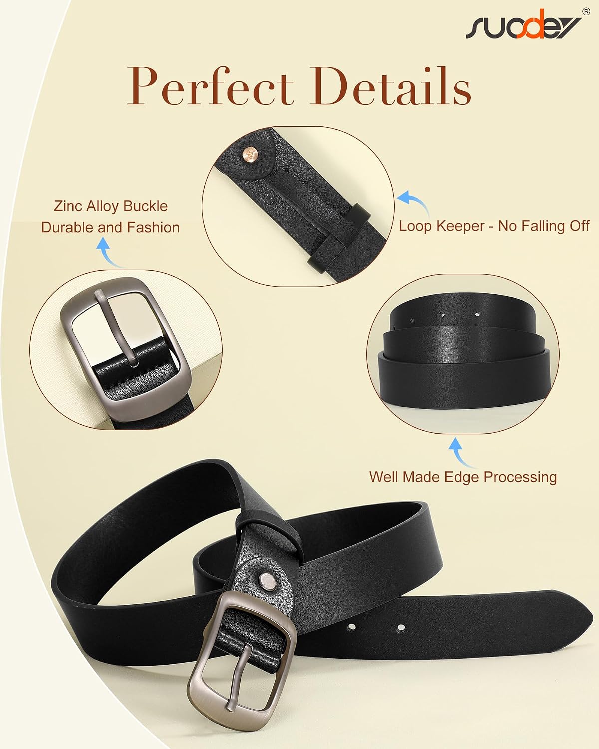 Detalle de SUOSDEY Women's Belt, 1.3-Inch Width