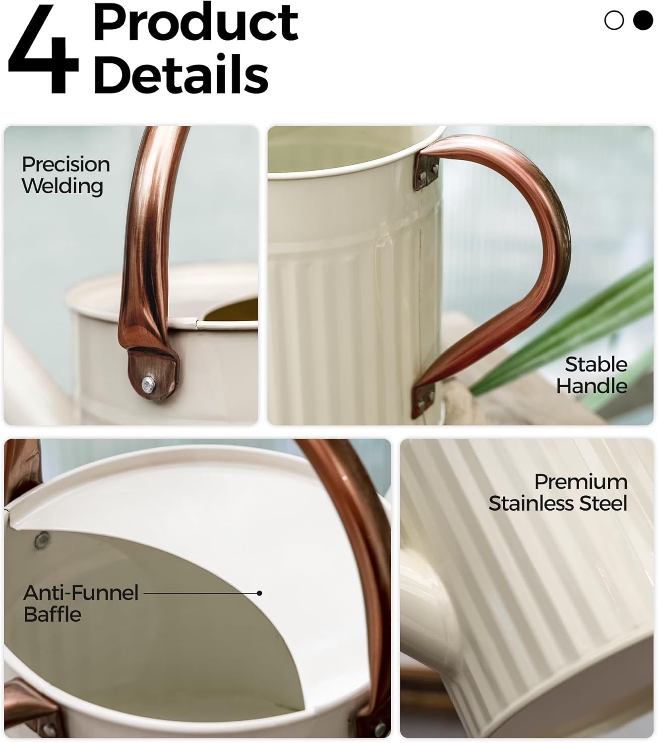 Detalle de Bamworld 1/2 Gallon Stainless Steel Watering Can with Removable Spout – Creamy Bronze Finish