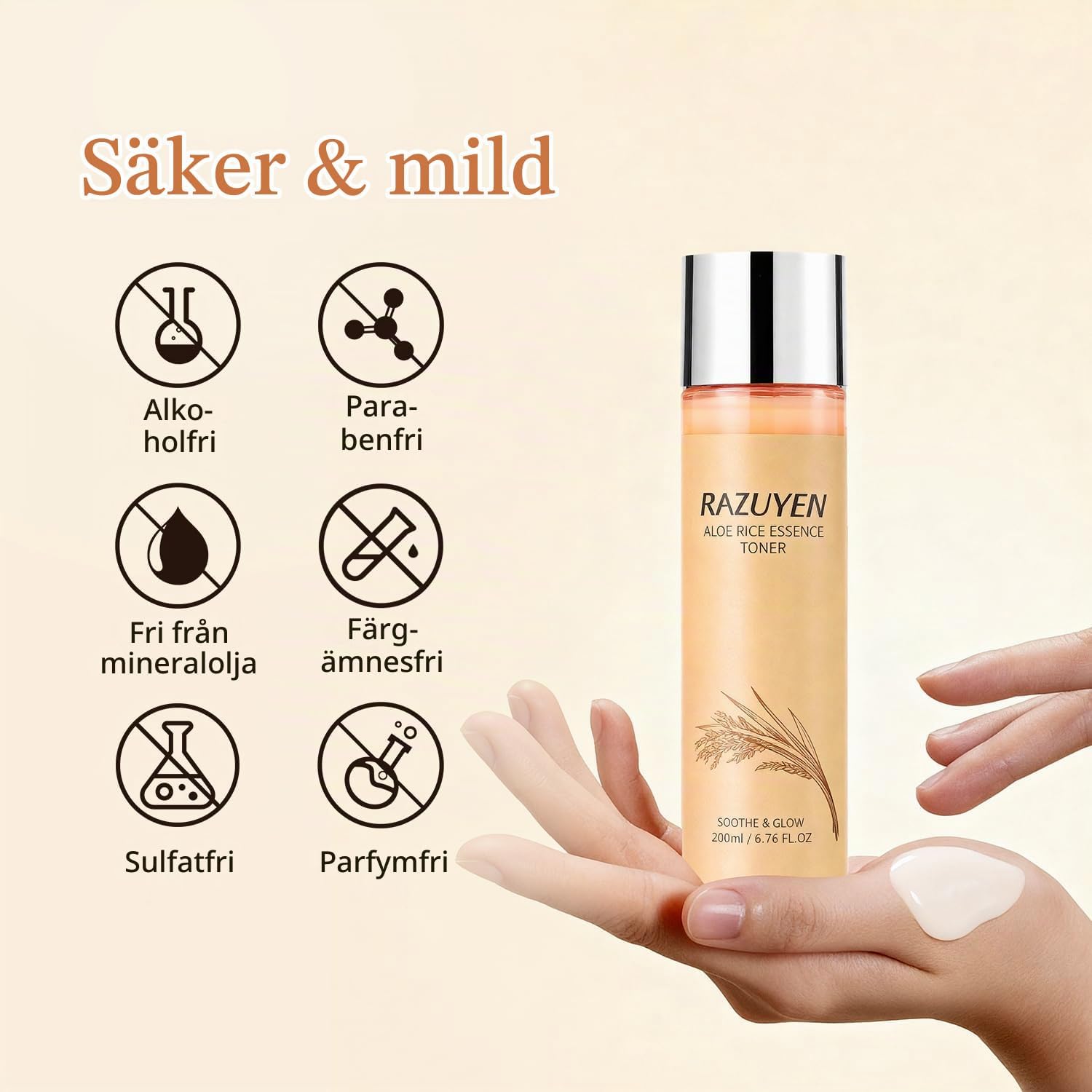 Thumbnail 5 de RAZUYEN Aloe Rice Essence Toner, parfymfritt ansiktsvatten med aloe vera, 200 ml
