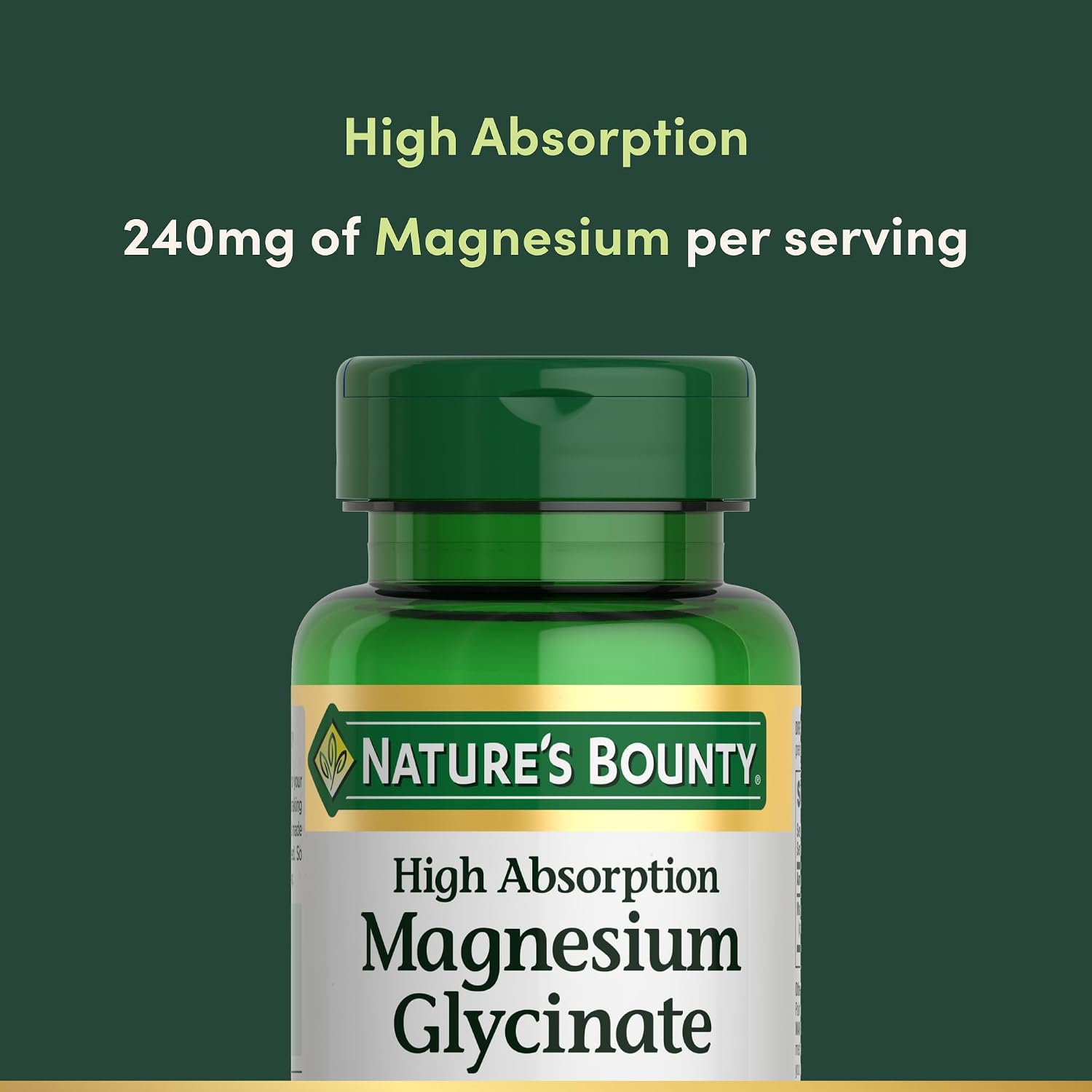 Detalle de Nature’s Bounty High Absorption Magnesium Glycinate 240 mg: Support for Muscle, Heart, Nerve & Bone Health