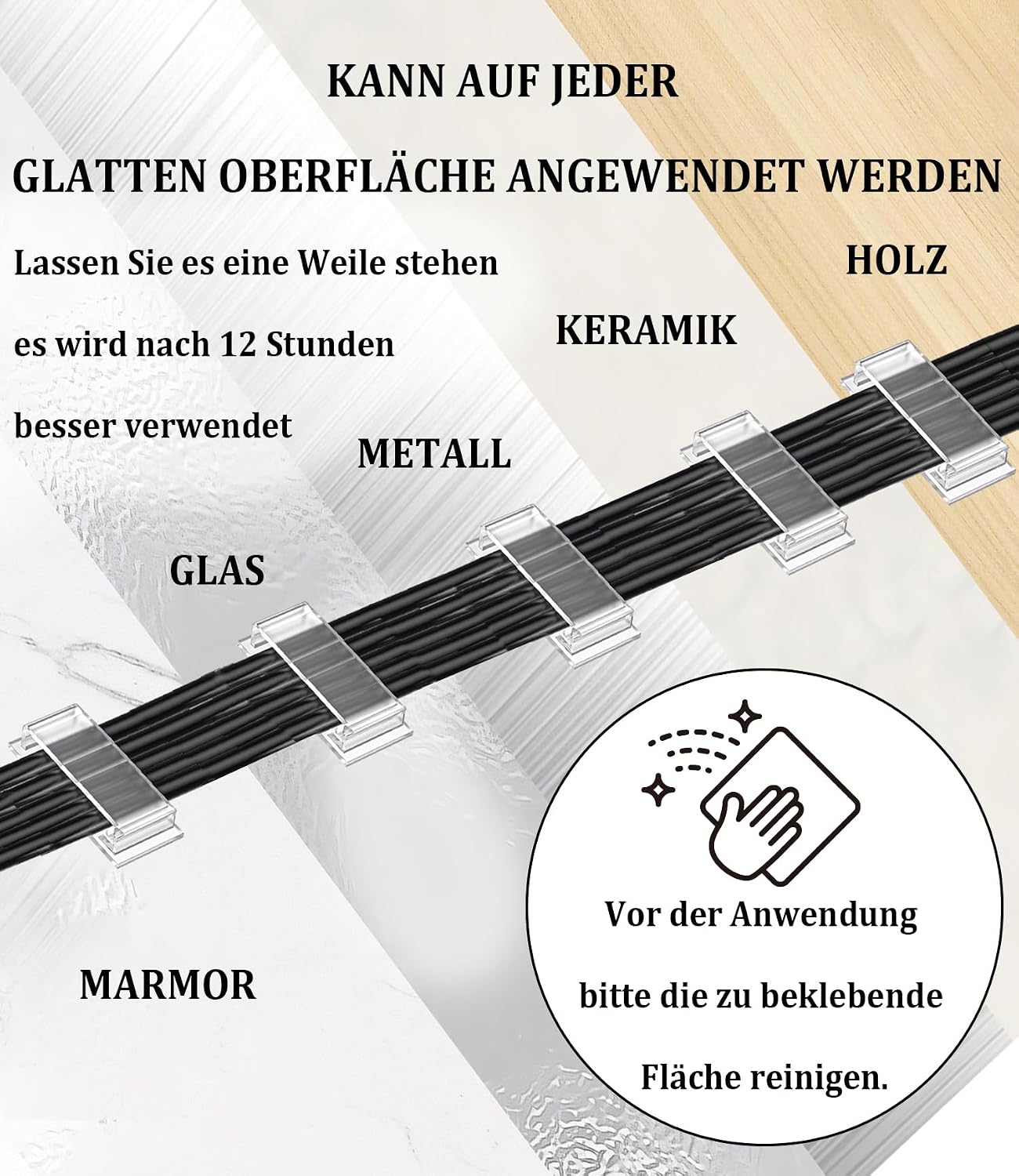 Detalle 1 de MiuCo Kabelklemmen Set 60 Stück, transparent