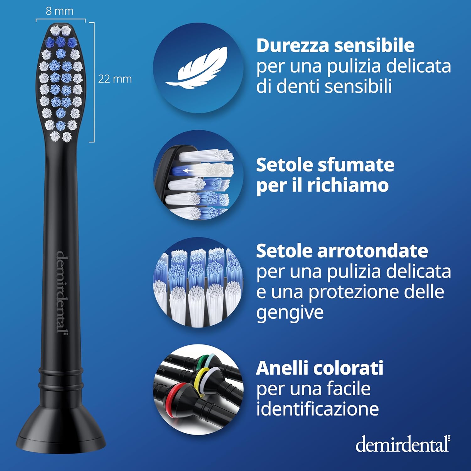 Thumbnail 4 de 8 Pack testine di ricambio demirdental compatibili con Philips Sonicare Sensibile (nero) HX6058b