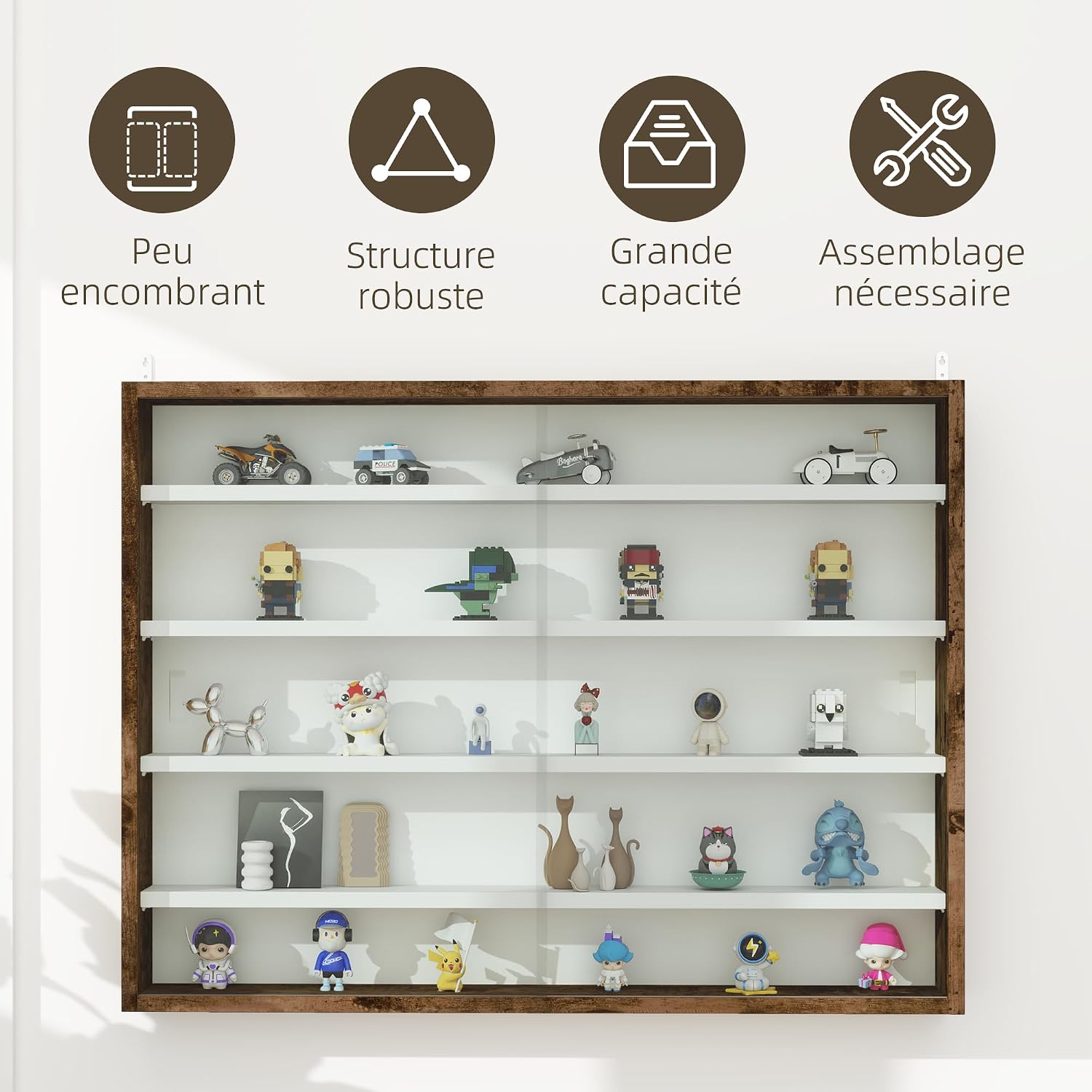 Detalle 2 de HOMCOM 833-761V00RB wandvitrine met 4 verstelbare legplanken en glazen schuifdeuren