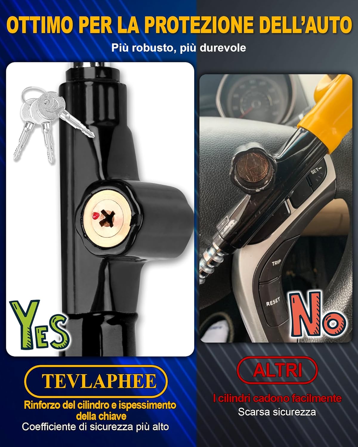 Thumbnail 2 de Tevlaphee Blocco Volante Serratura Sicurezza