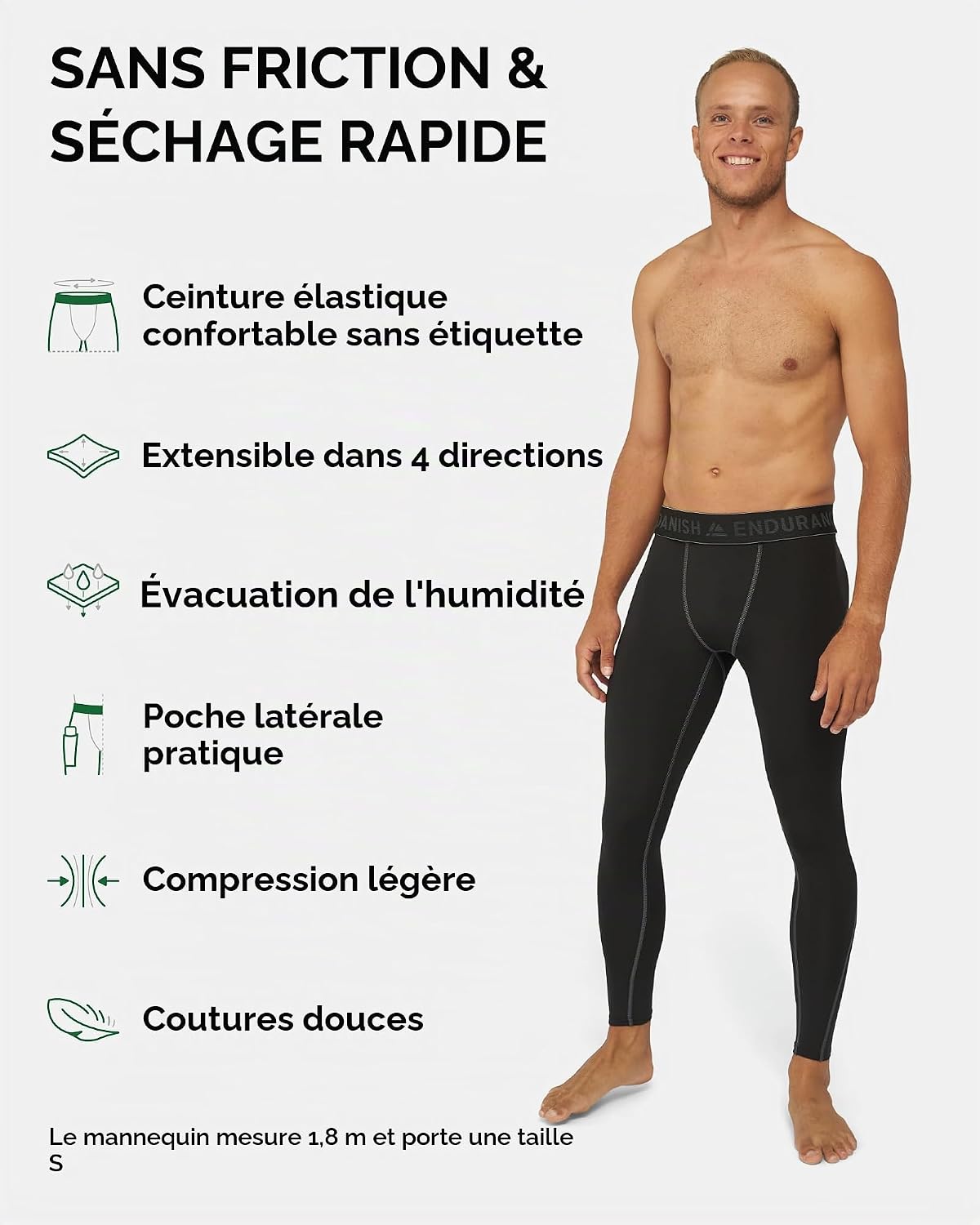 Detalle de DANISH ENDURANCE compressieleggings voor heren, 2-pack met vierwegstretch