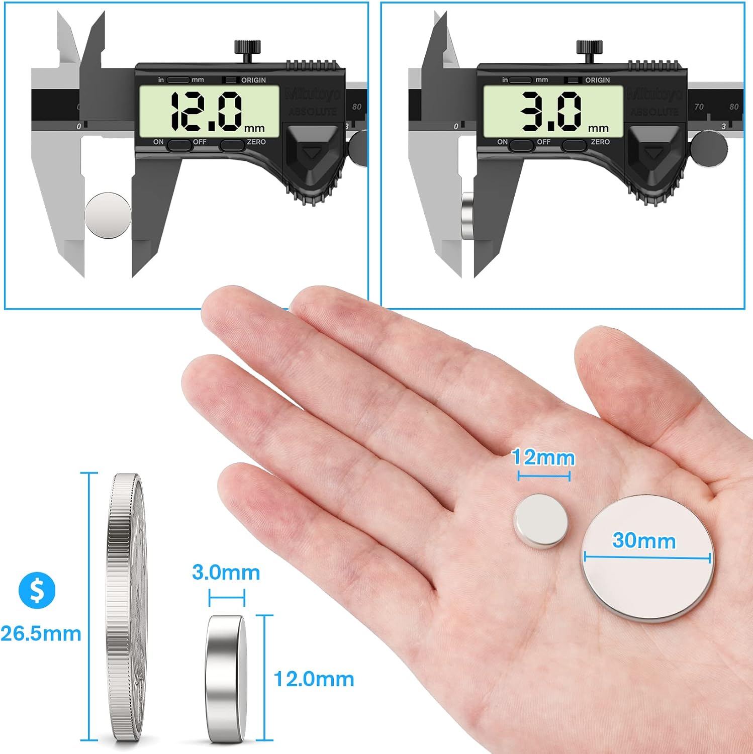 Thumbnail 1 de FINDMAG 50 Pcs 12 mm x 3 mm Small Magnets – Strong, Whiteboard & Fridge Magnets with Case